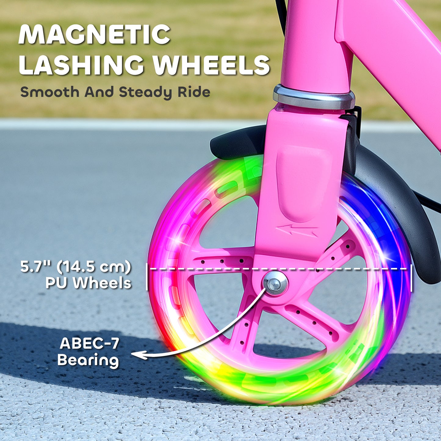 Scooter for Kids Ages 3-8 with Light Up Wheels, Adjustable Handlebar, Rear Brake & Handbrake for Girls and Boys, Pink Kids Crystal