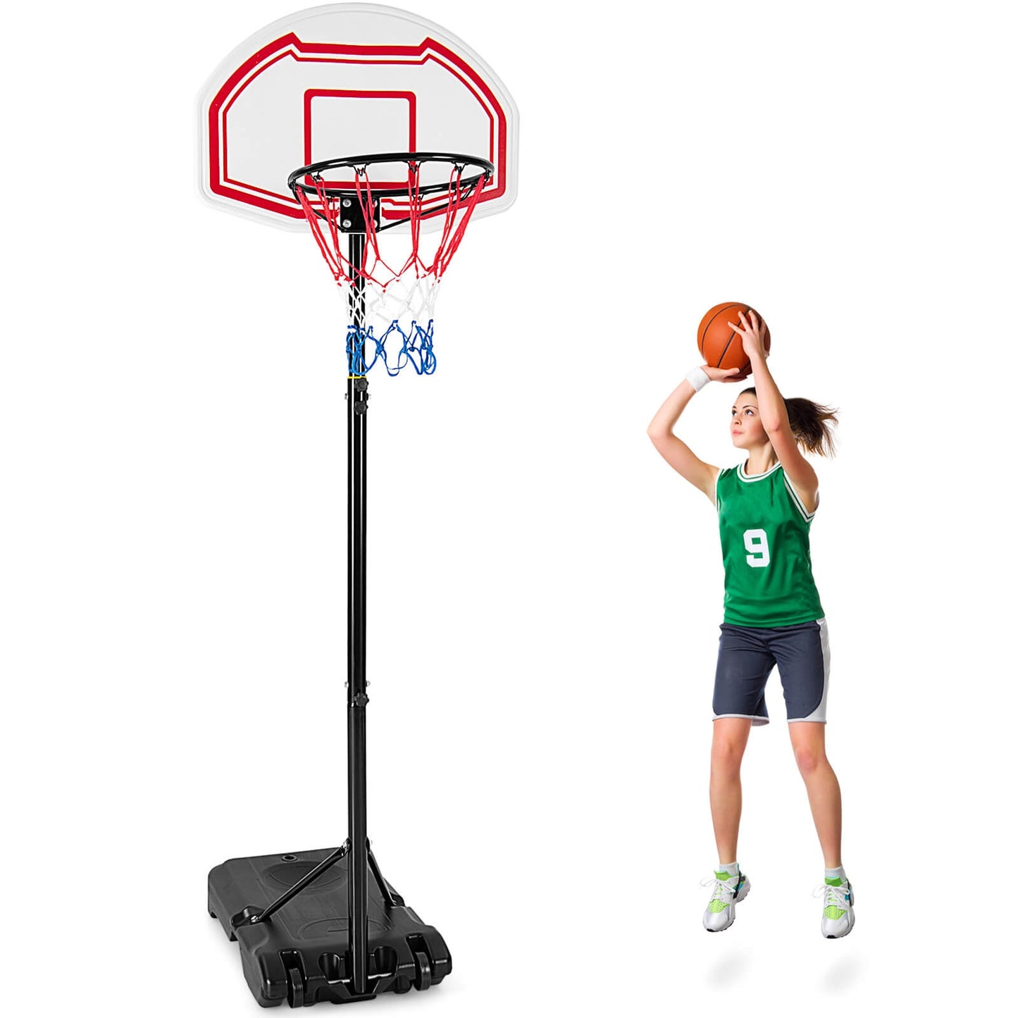 Height Adjustable Basketball Hoop with 2 Nets and Fillable Base Kids Crystal