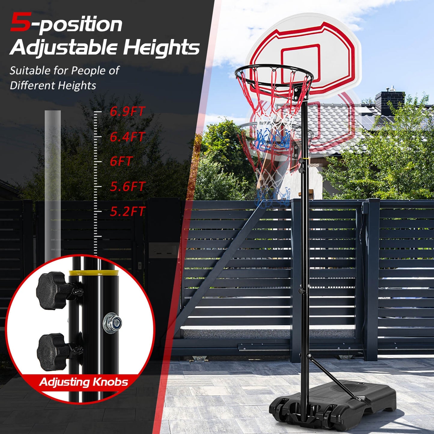 Height Adjustable Basketball Hoop with 2 Nets and Fillable Base Kids Crystal