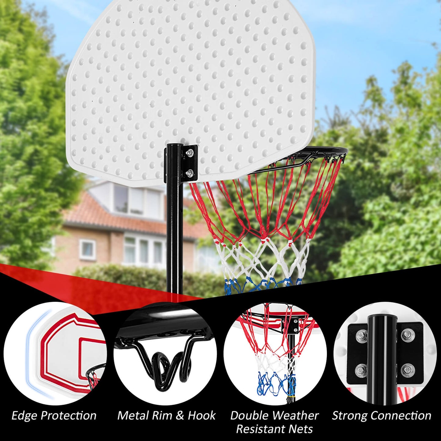 Height Adjustable Basketball Hoop with 2 Nets and Fillable Base Kids Crystal