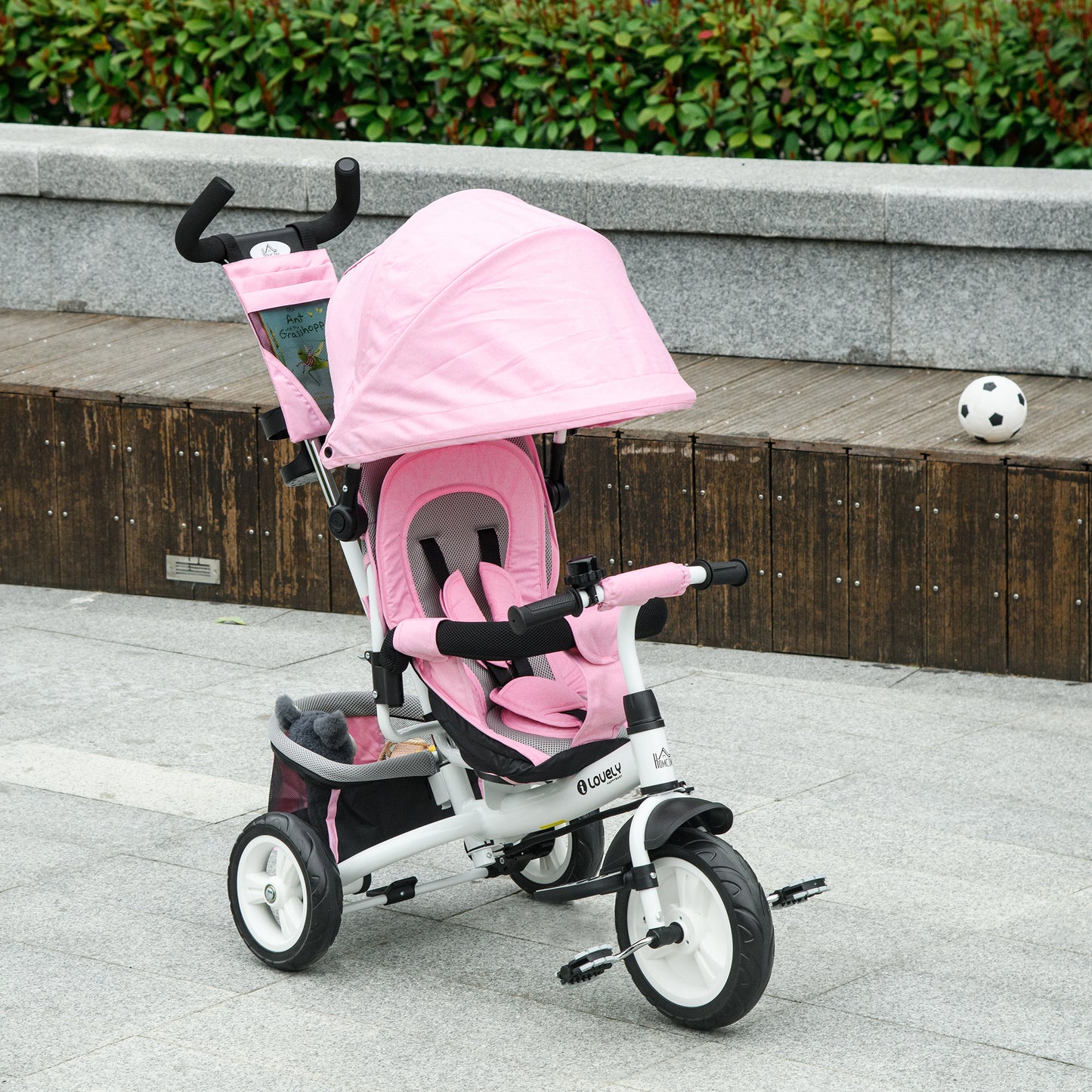 Convertible 4-in-1 Toddler Tricycle with Parent Handle for Kids 1-5 Years Outdoor Play Pink Kids Crystal