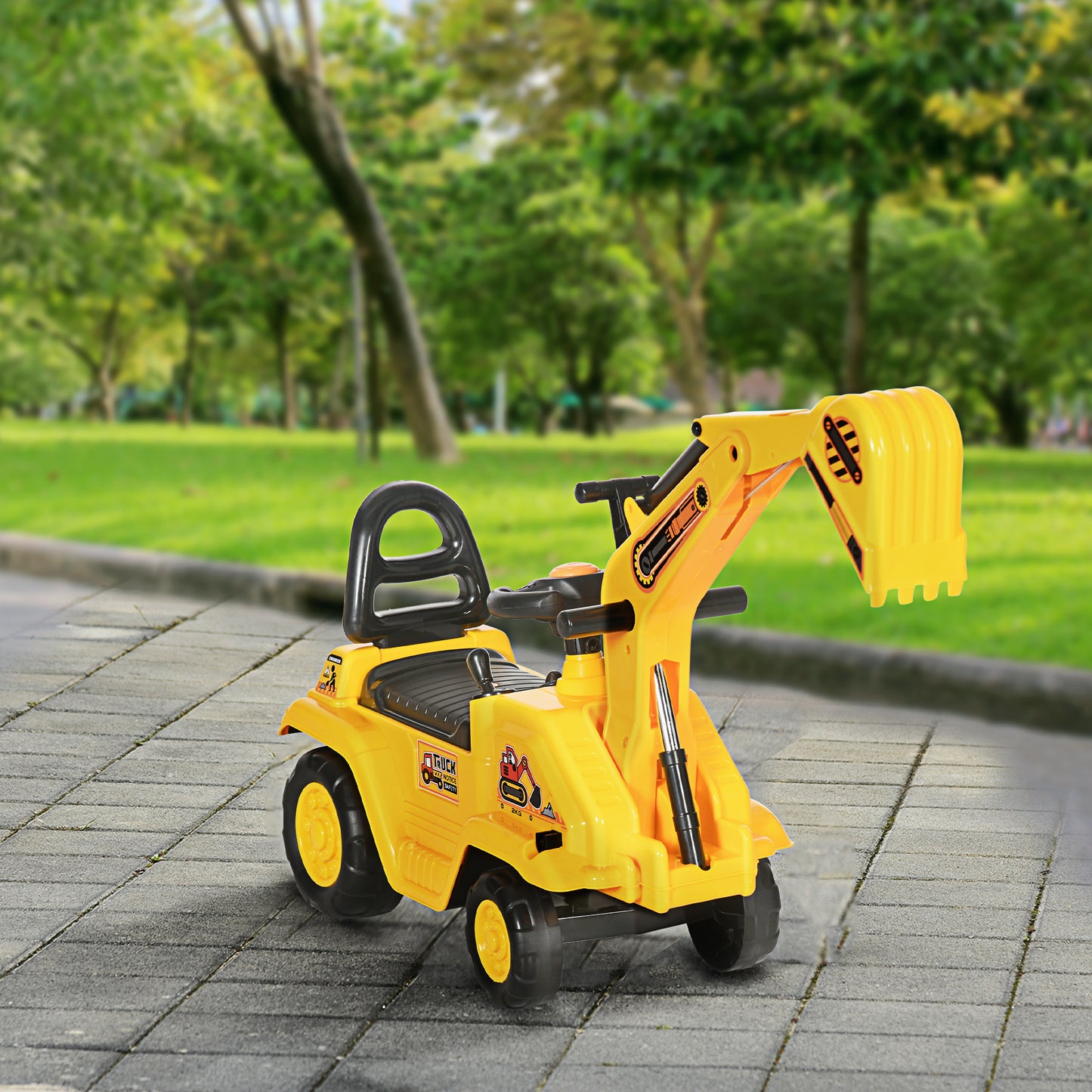 3 in 1 Ride On Toy Excavator Digger Scooter Pulling Cart Pretend Play Construction Truck Kids Crystal