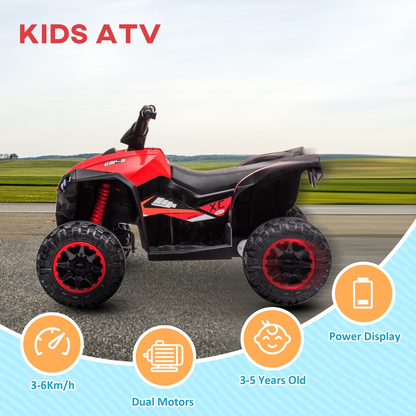 Kids 4 Wheeler Quad Bike ATV Music MP3 Headlights Speed Control Electric Rechargeable Battery Powered Ride On Toy 3-5 Years Red Kids Crystal