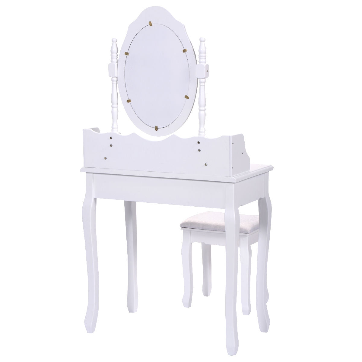 Wood Vanity Table Set with Oval Mirror and 4 Drawers for Kids Girls Women-White Kids Crystal