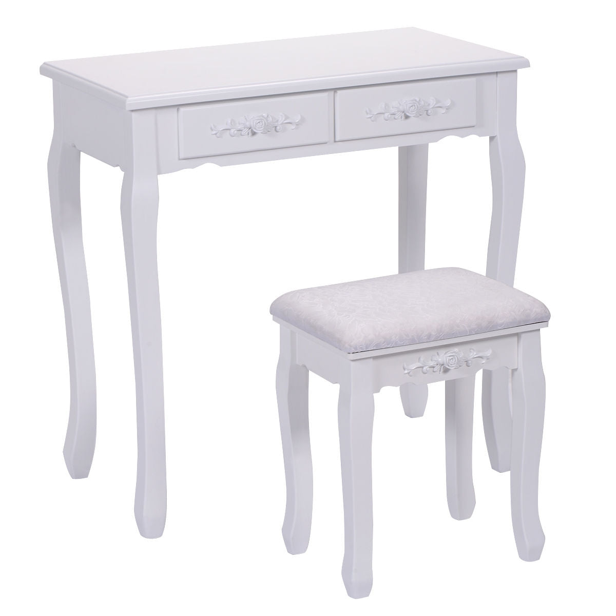Wood Vanity Table Set with Oval Mirror and 4 Drawers for Kids Girls Women-White Kids Crystal