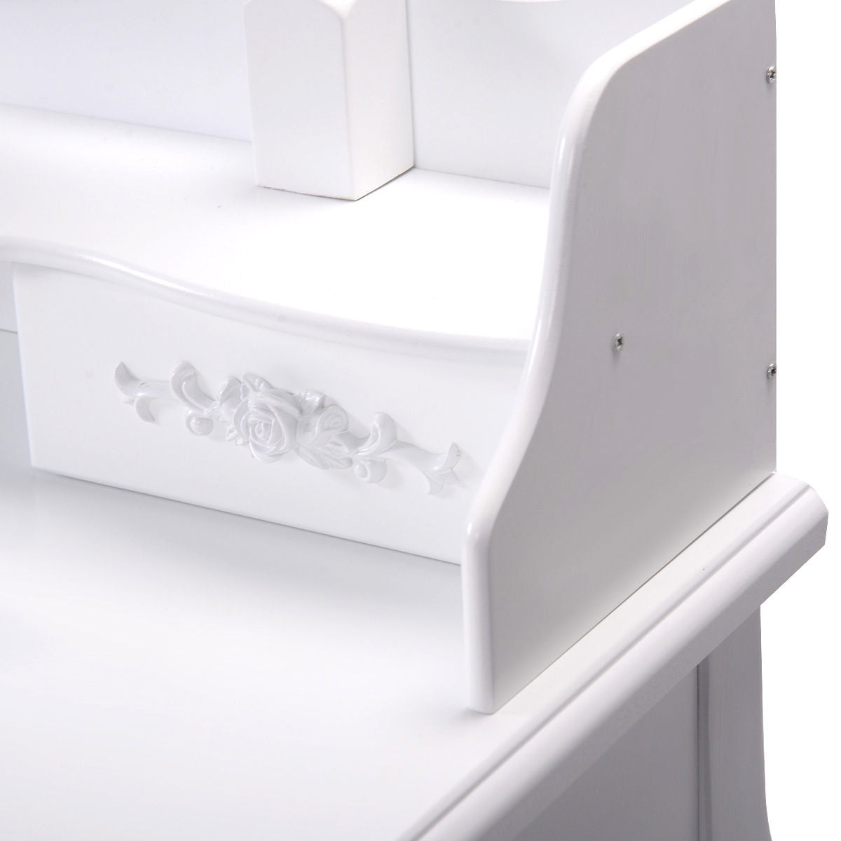 Wood Vanity Table Set with Oval Mirror and 4 Drawers for Kids Girls Women-White Kids Crystal