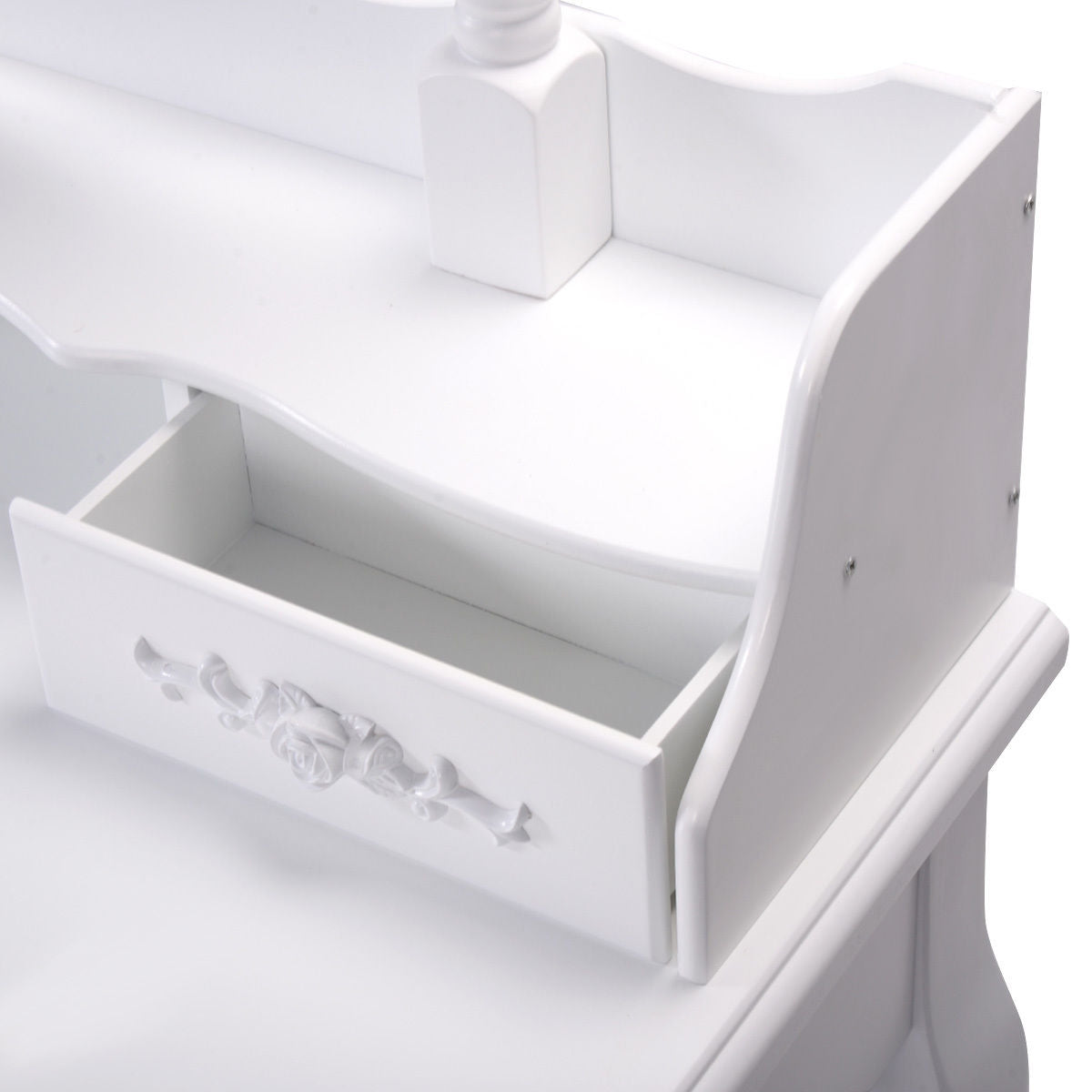 Wood Vanity Table Set with Oval Mirror and 4 Drawers for Kids Girls Women-White Kids Crystal