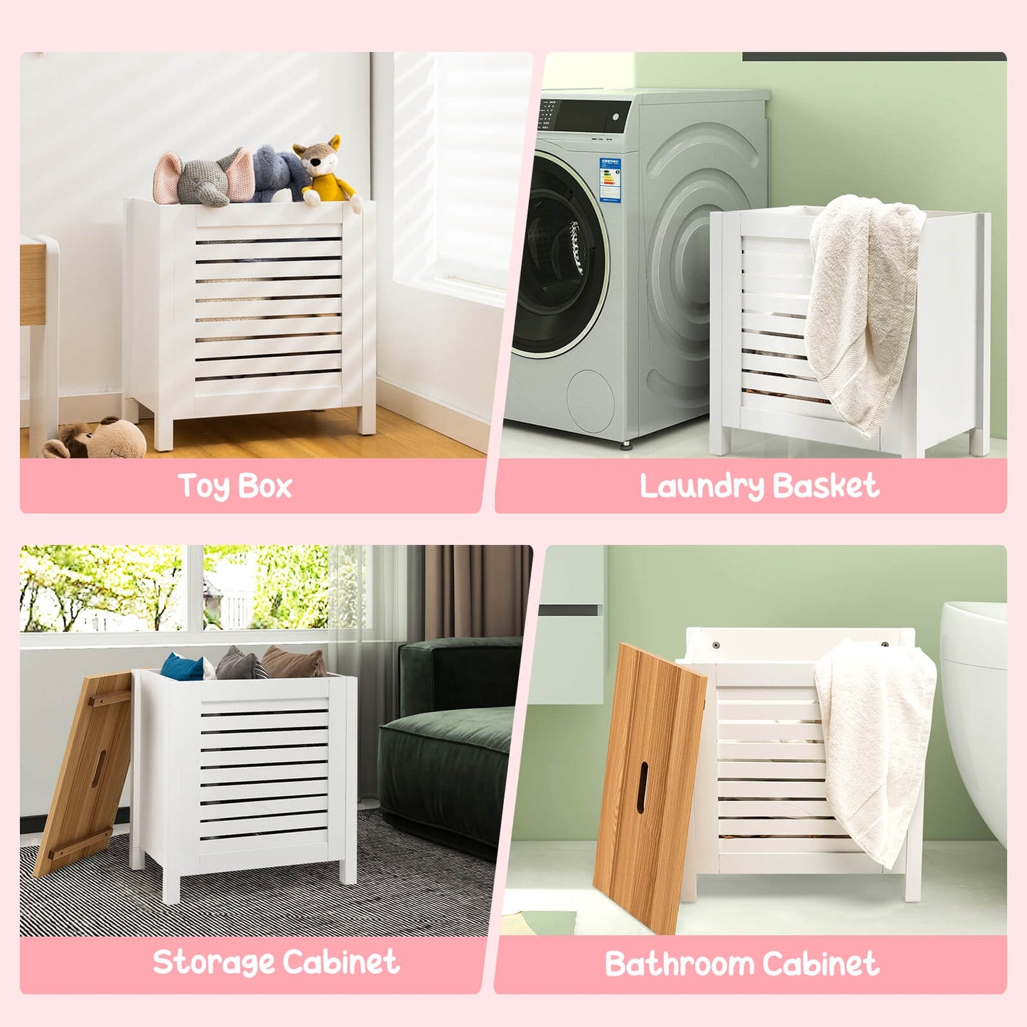 Wooden Kids Toy Storage Organizer with Lid-White Kids Crystal