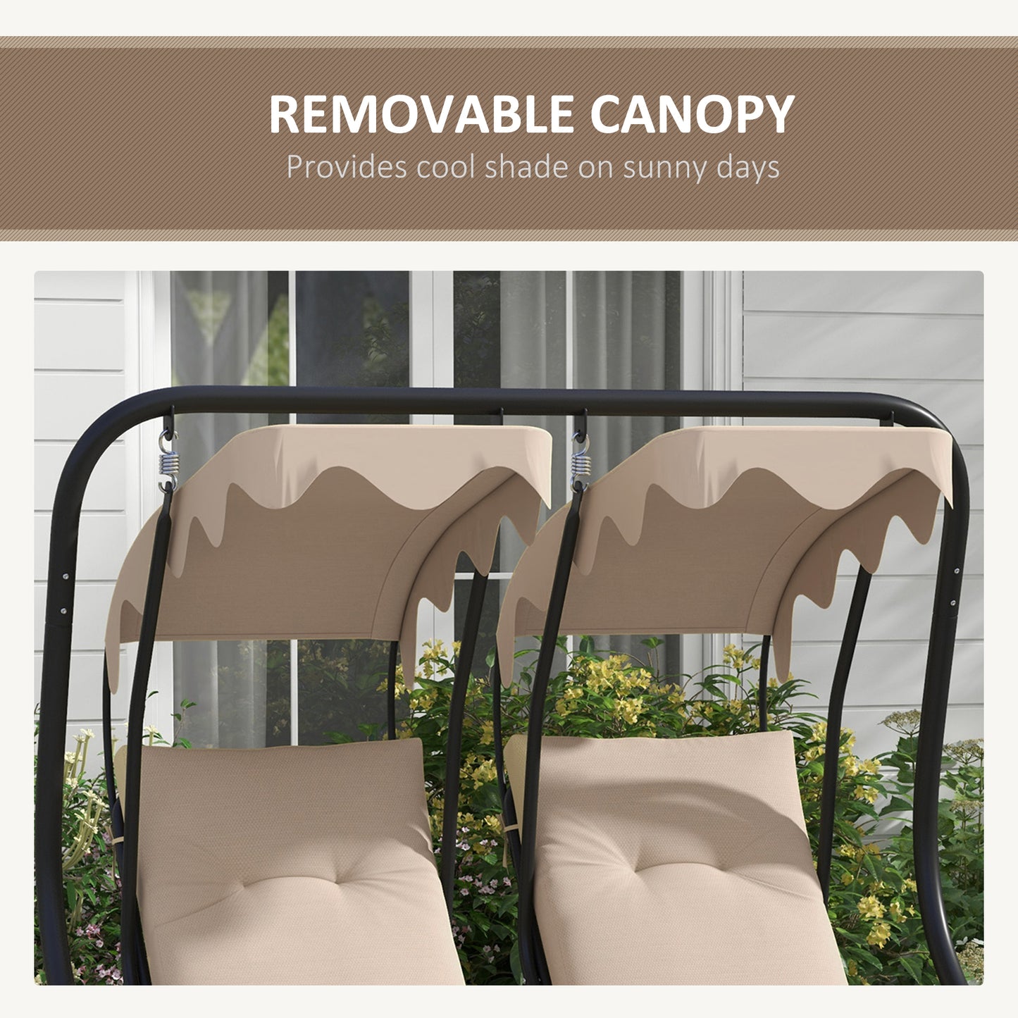 2-Seater Outdoor Porch Swing with Canopy, Patio Swing Chair for Garden, Poolside, Backyard, Beige Kids Crystal