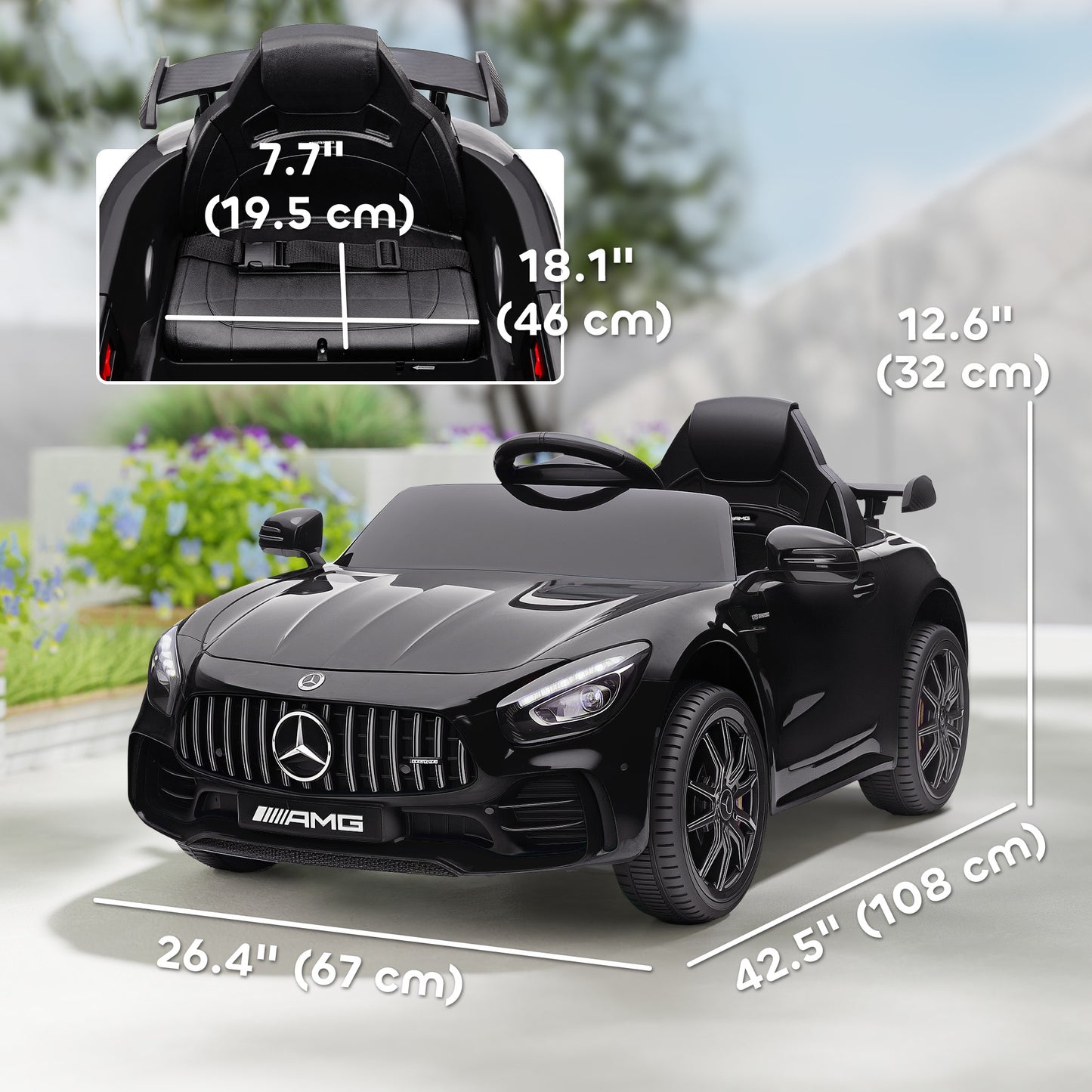 Mercedes-Benz AMG GTR Licensed 12V Battery Powered Kids Electric Car w/ Remote, Soft Start, Lights, Music Horn Black Kids Crystal