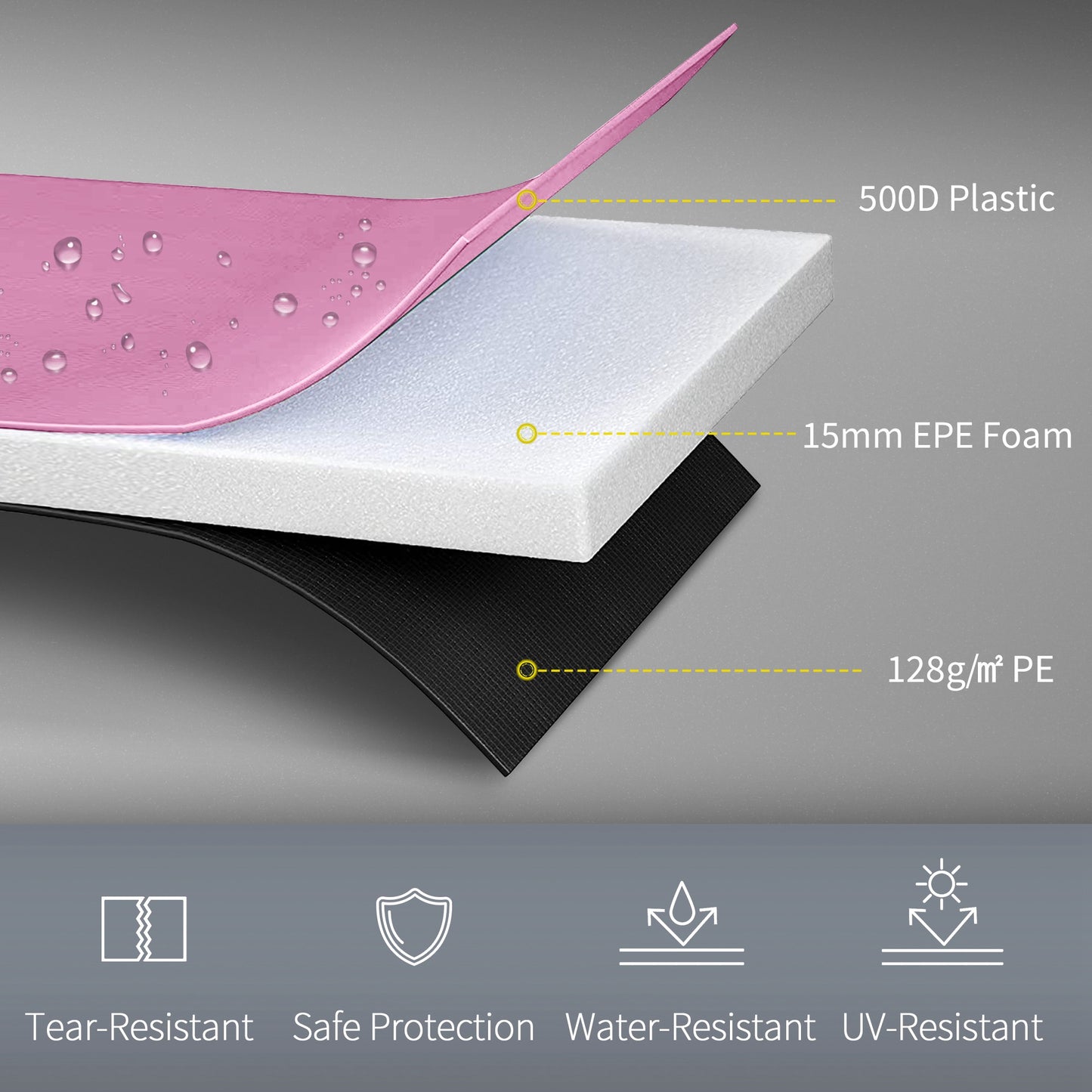 8ft Trampoline Spring Cover Pad Replacement Waterproof Portable Pink with Elastic Ropes Kids Crystal