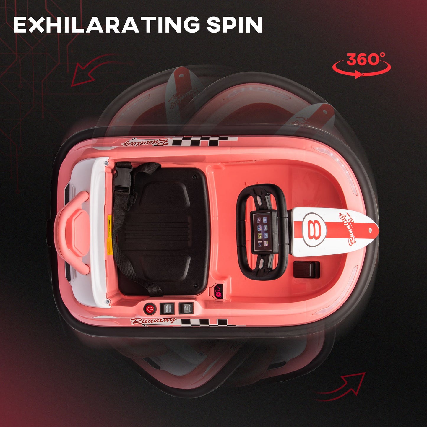 Kids Bumper Car, 6V 360° Rotation Electric Ride on Car, Twin Motors Battery Powered Toy, Horn and Lights, Safety Belt - Pink Kids Crystal