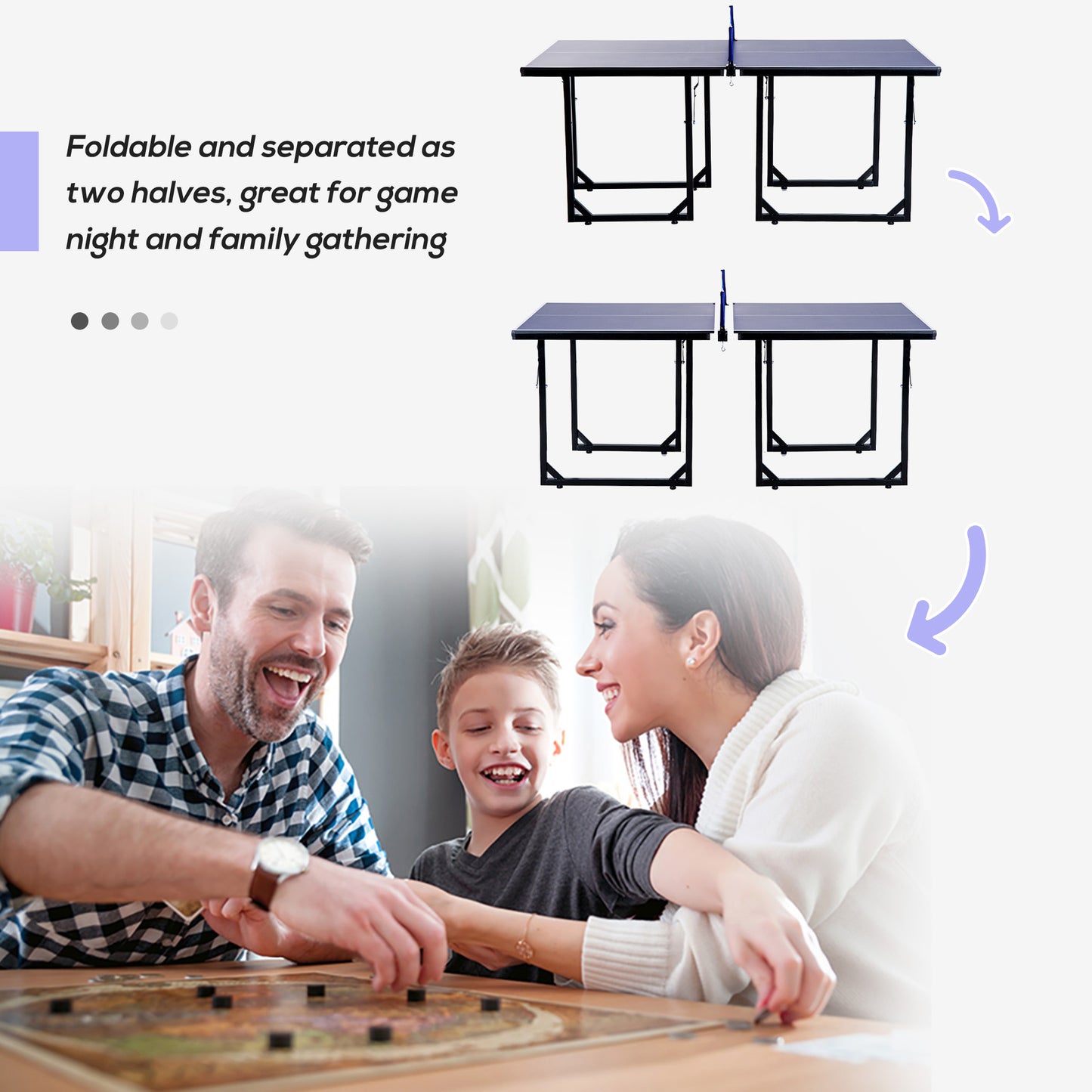 Compact Midsize Table Tennis Table 6x3ft Free Standing Folding Family Ping-pong Table Blue Kids Crystal