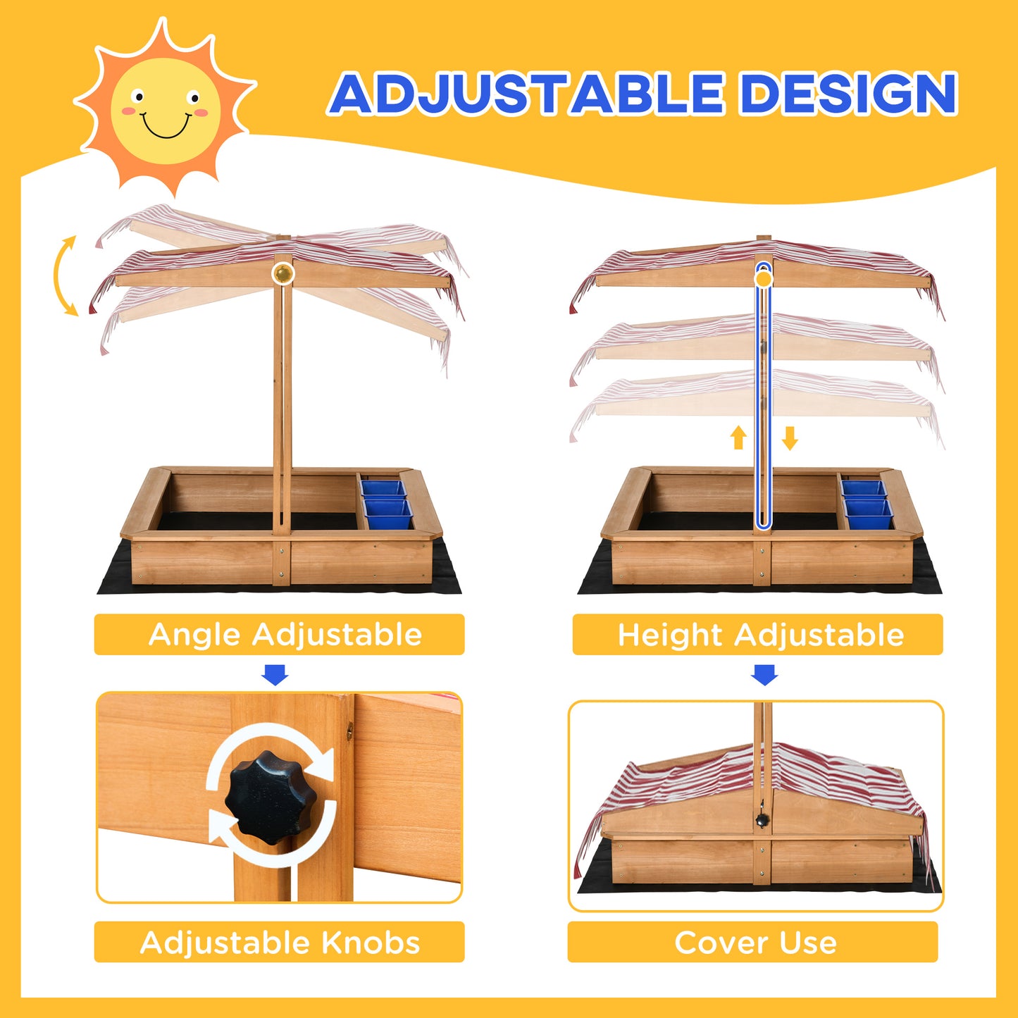 Children's Wooden Sandbox, Outdoor Sand Play Station for Boys & Girls 3-7 Years Old Kids Crystal