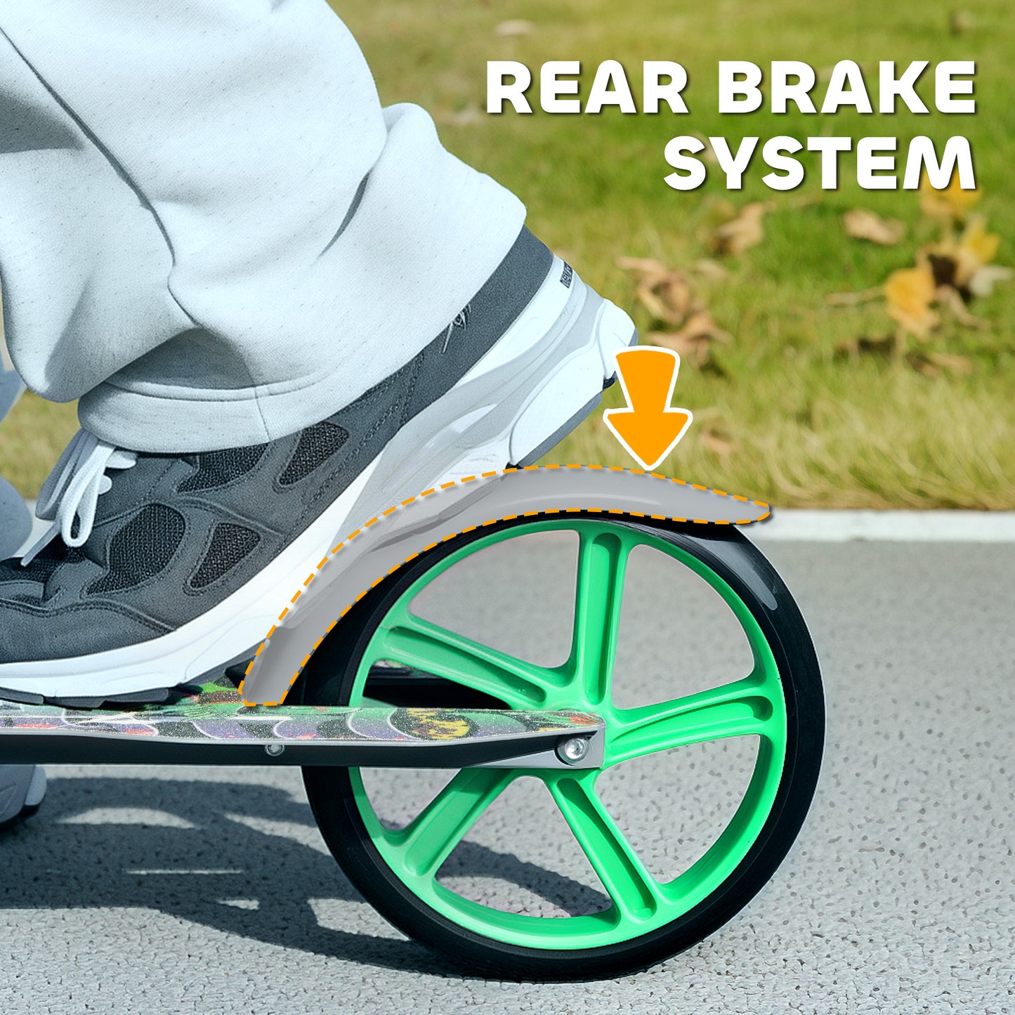 Kick Scooter for Kids Ages 6-12 with Adjustable Height, Rear-Fender Brake, 200mm Big Wheel, Foldable Design, Green Kids Crystal