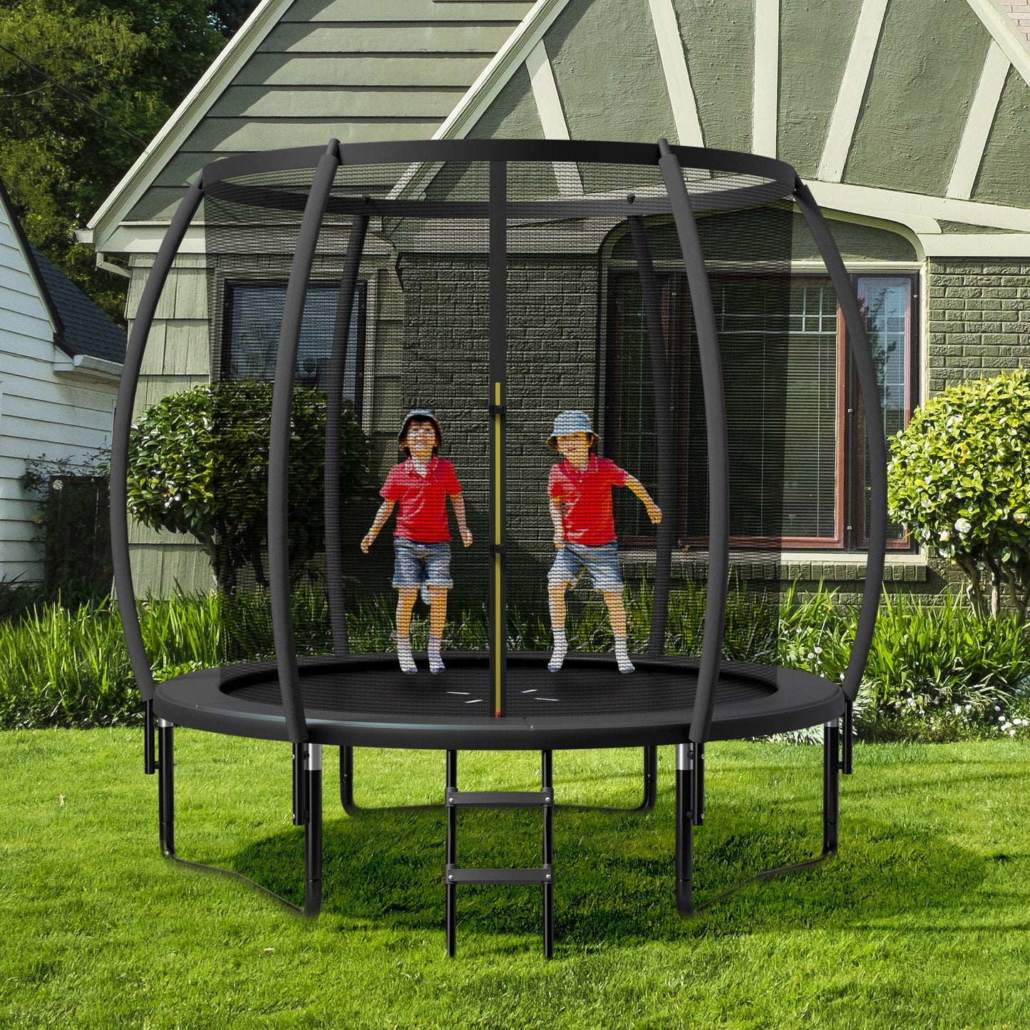 10 Feet ASTM Approved Recreational Trampoline with Ladder-Black Kids Crystal