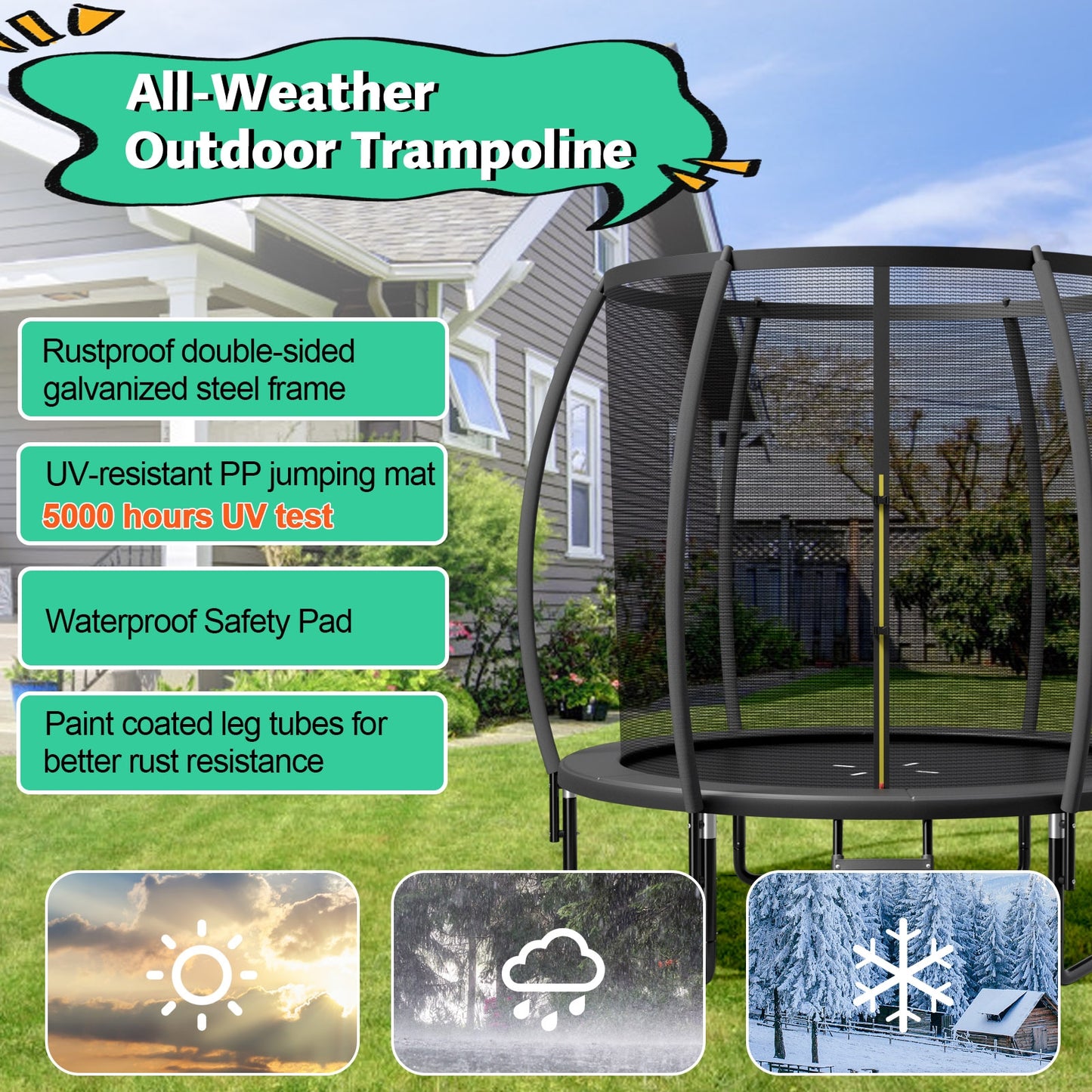 10 Feet ASTM Approved Recreational Trampoline with Ladder-Black Kids Crystal