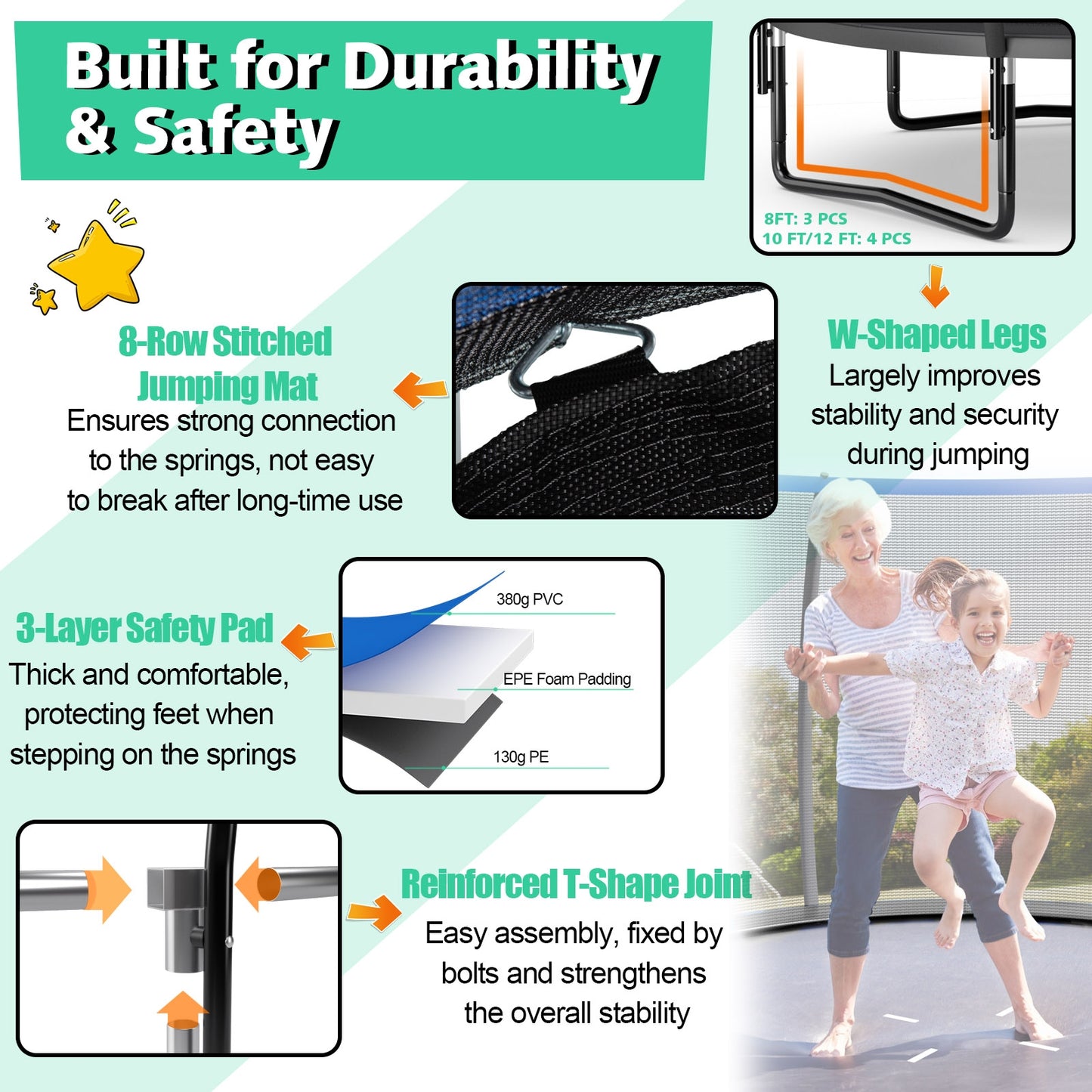 10 Feet ASTM Approved Recreational Trampoline with Ladder-Black Kids Crystal