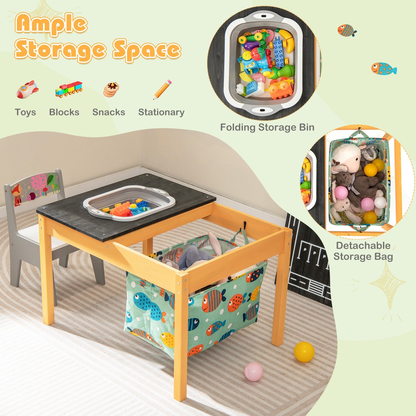 3-in-1 Kids Sand Water Activity Table with Foldable Storage Bin Kids Crystal