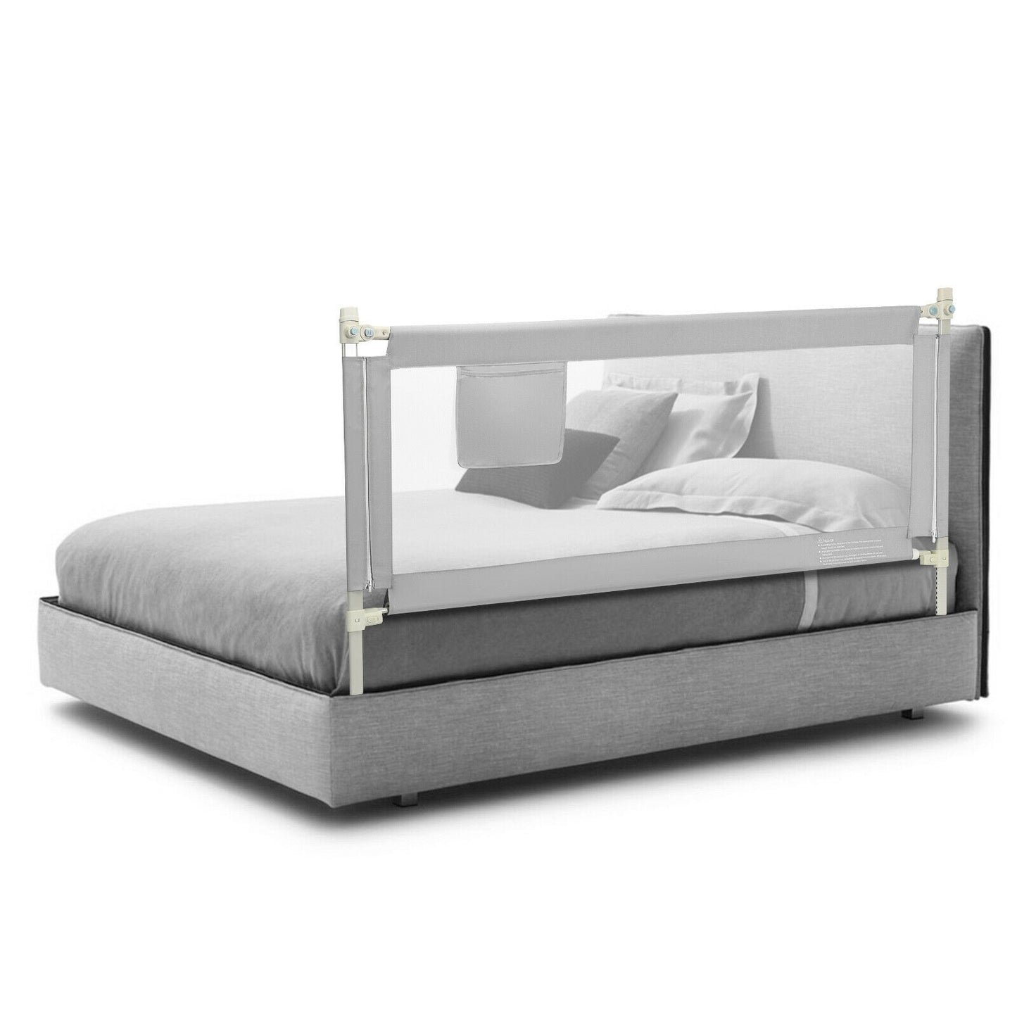 69.5 Inches Toddler Bedrail with Anti-Collision Cotton and Side Pocket-Gray Kids Crystal