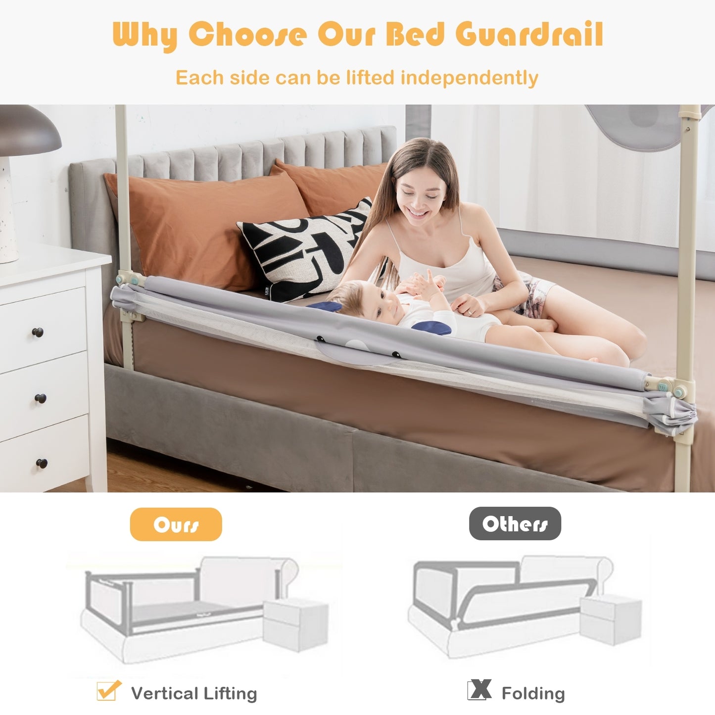 Vertical Lifting Baby Bedrail Guard with Lock-M Kids Crystal