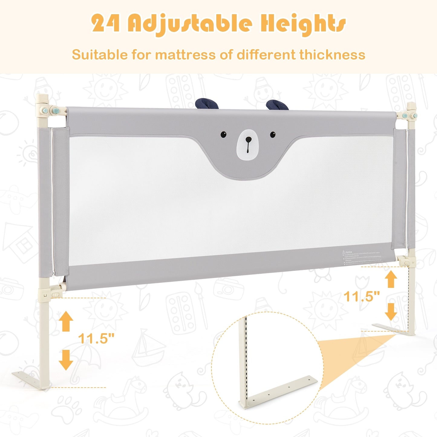 Vertical Lifting Baby Bedrail Guard with Lock-M Kids Crystal