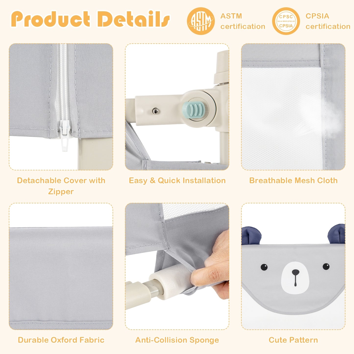 Vertical Lifting Baby Bedrail Guard with Lock-M Kids Crystal