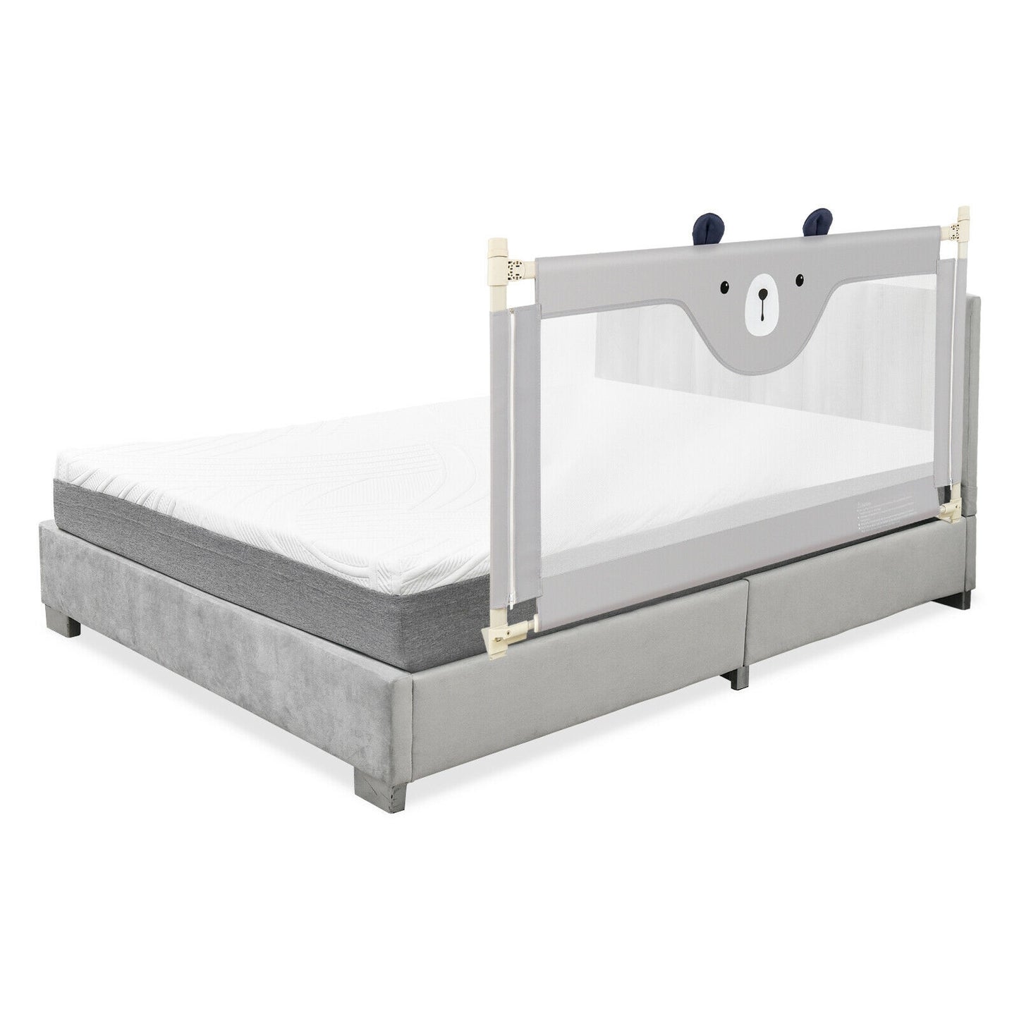57 Inches Bed Rail for Toddlers with Double Lock-Gray Kids Crystal