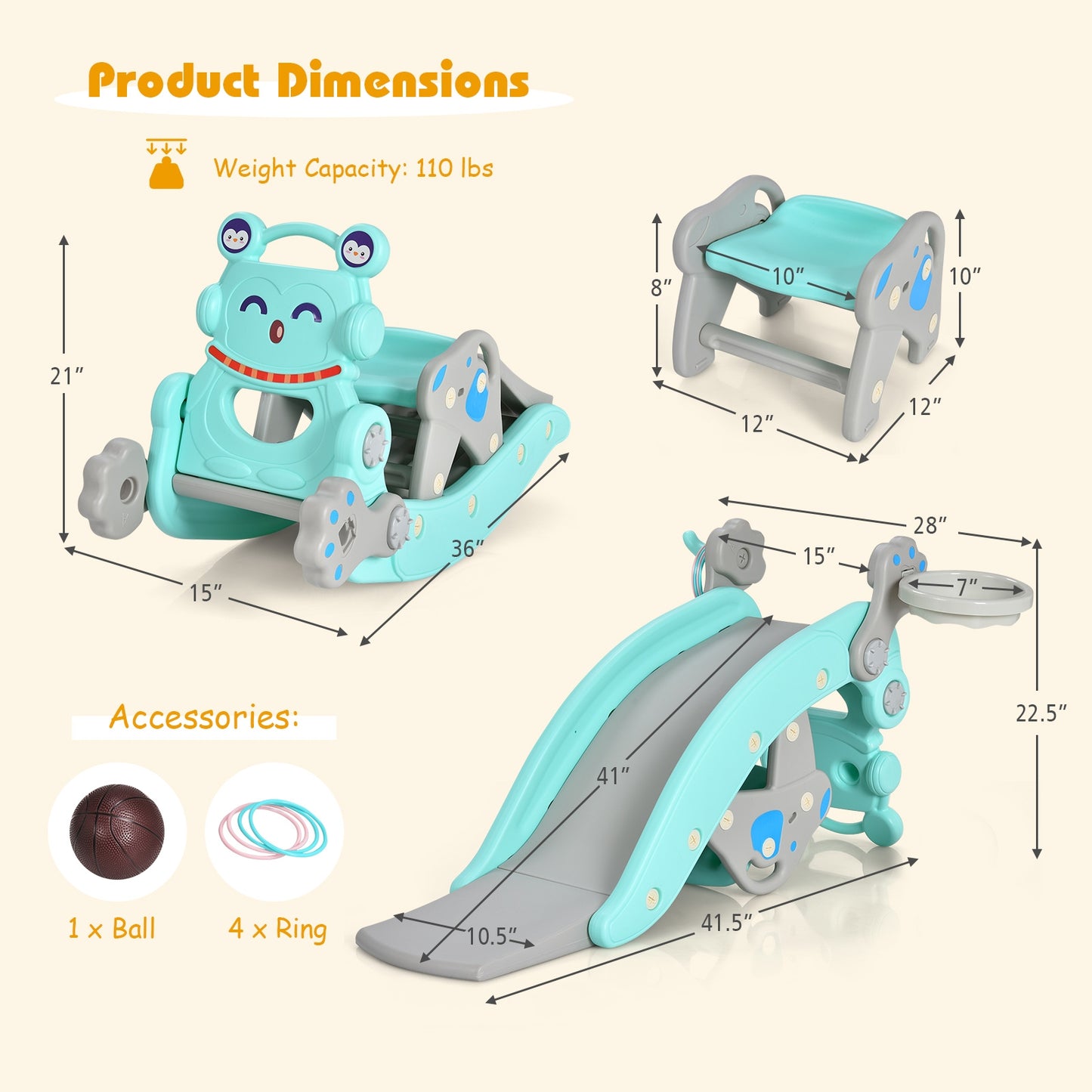 4-in-1 Rocking Horse and Slide Set for Kids-Blue Kids Crystal