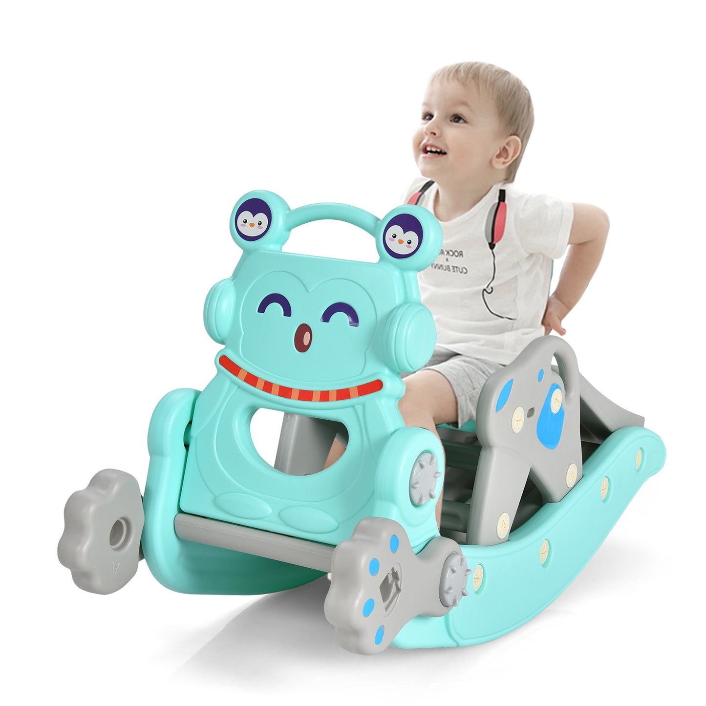 4-in-1 Rocking Horse and Slide Set for Kids-Blue Kids Crystal