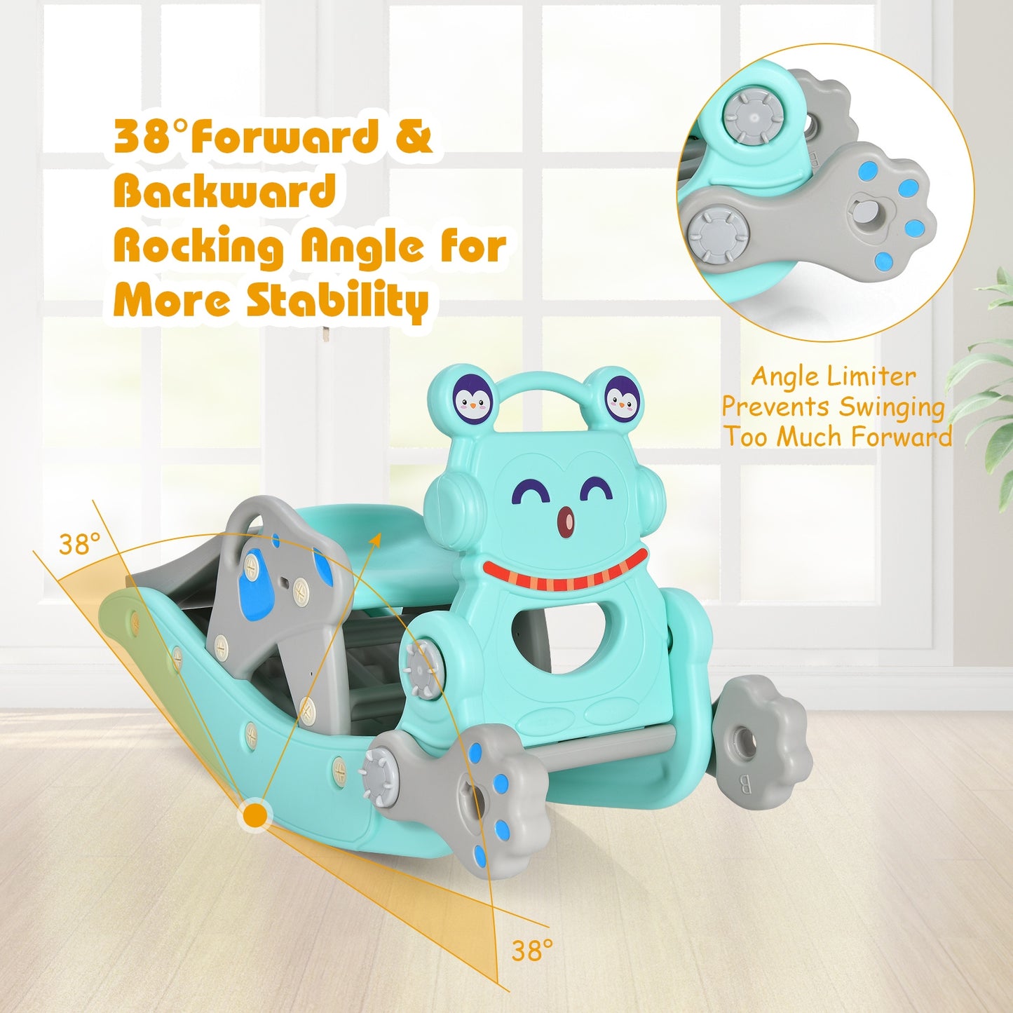 4-in-1 Rocking Horse and Slide Set for Kids-Blue Kids Crystal