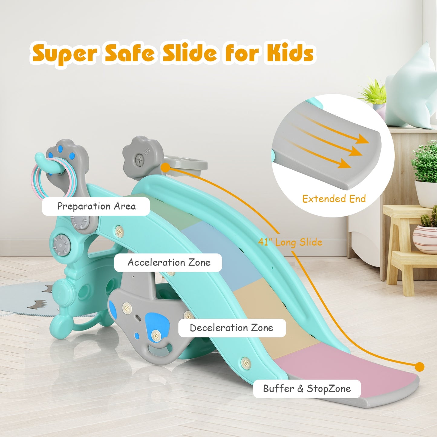 4-in-1 Rocking Horse and Slide Set for Kids-Blue Kids Crystal