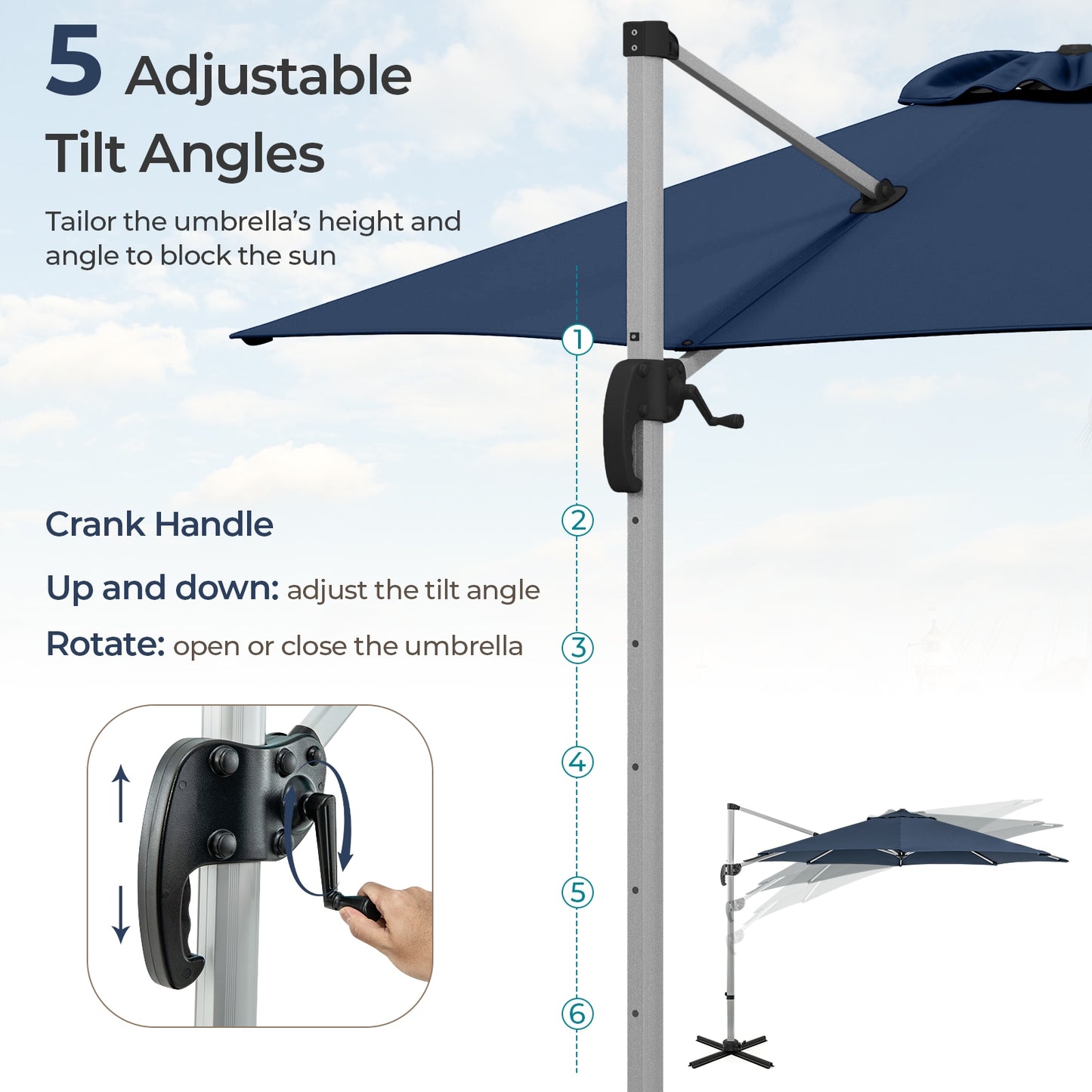 11 FT Outdoor Patio Umbrella with 360° Rotation and Adjustable Tilt-Navy Kids Crystal