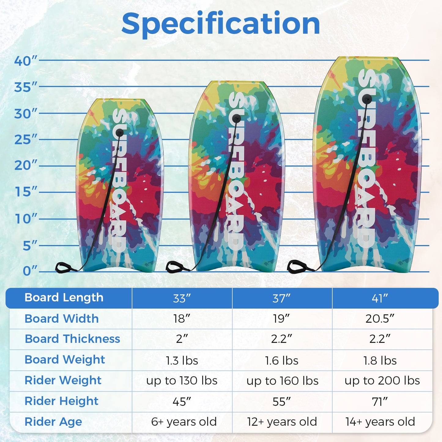 33/37/41 Inches Lightweight Body Board Boogie Board with EPS Core XPE Deck HDPE Bottom Multicolor1-L Kids Crystal