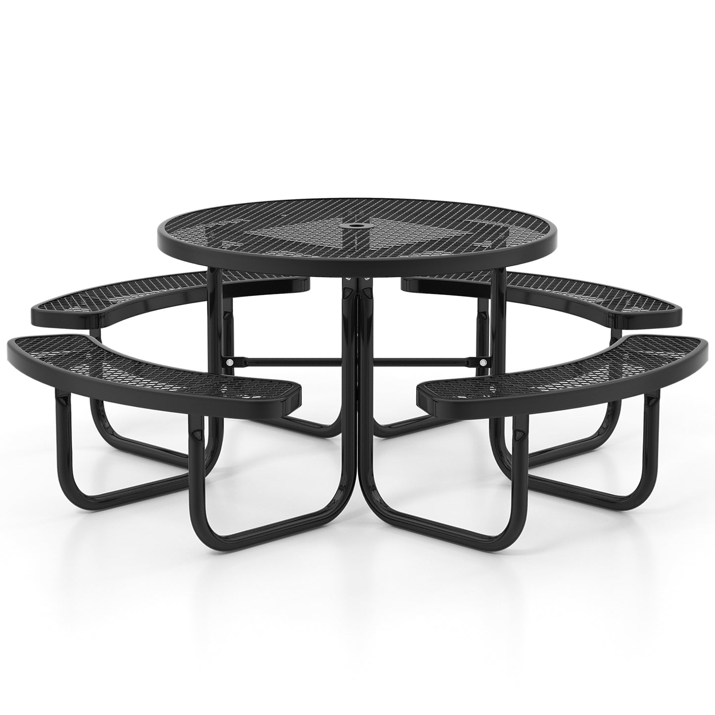 45 Inches Outdoor Round Picnic Table and Bench Set for 8 with Umbrella Hole-Black Kids Crystal