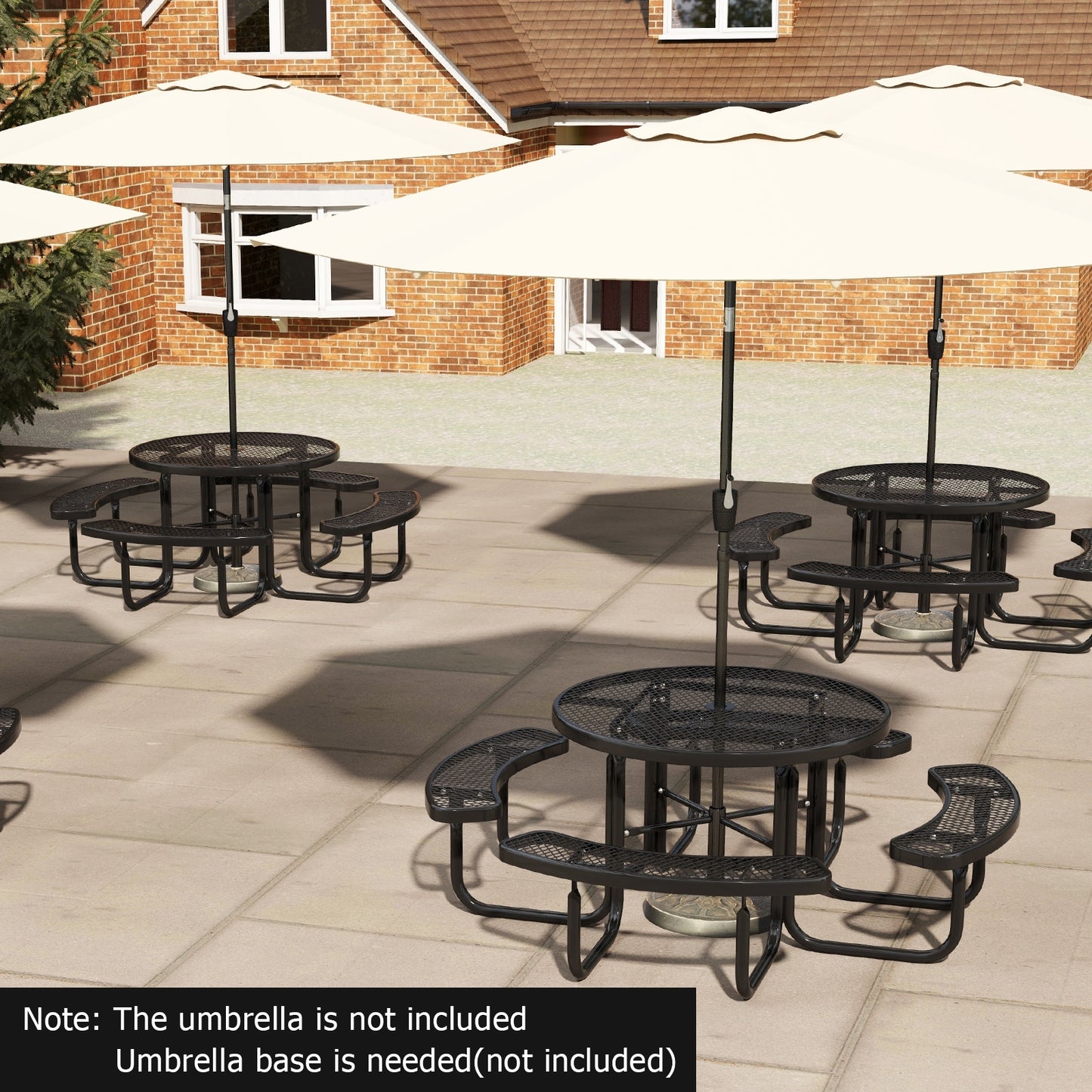 45 Inches Outdoor Round Picnic Table and Bench Set for 8 with Umbrella Hole-Black Kids Crystal