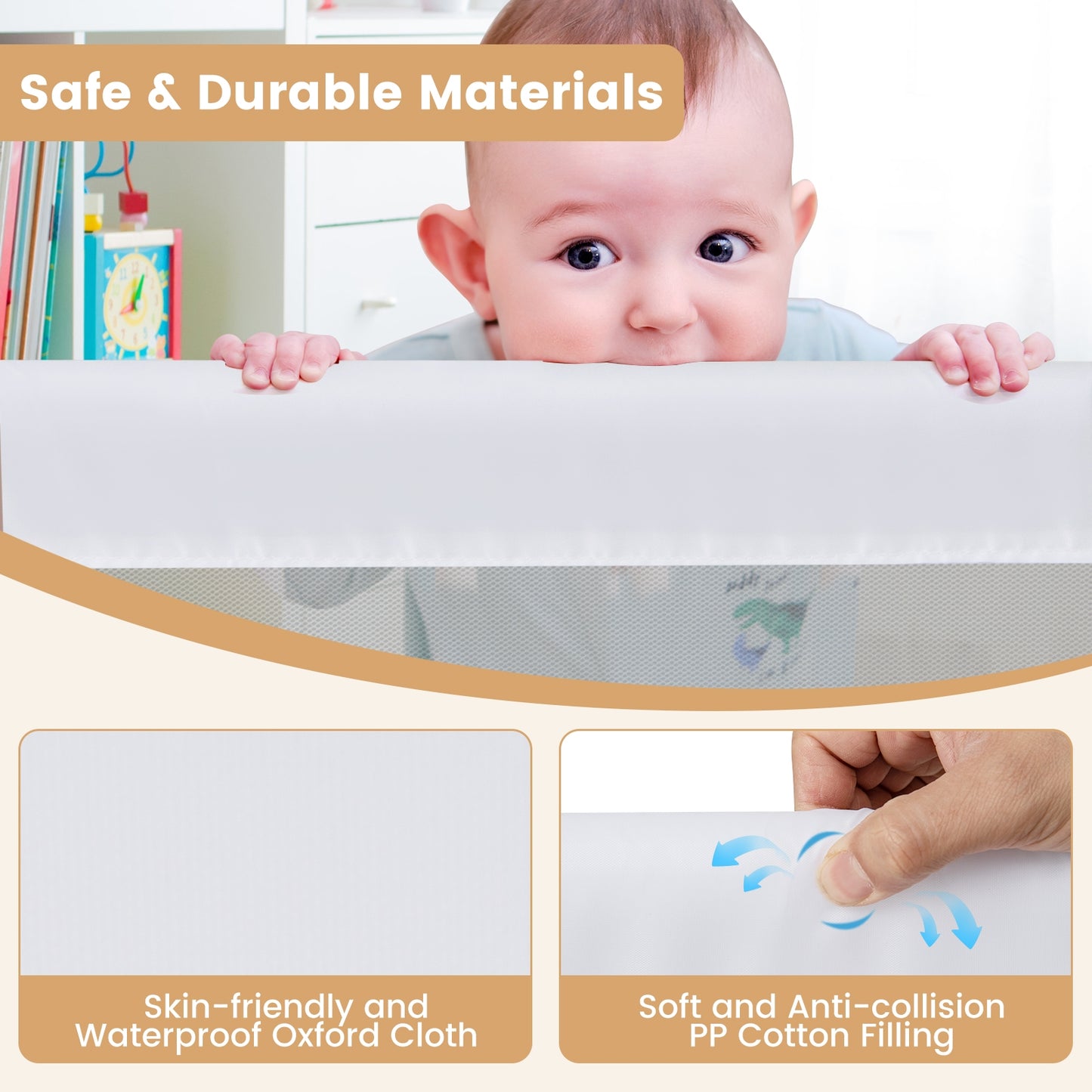 60-Inch Foldable Bed Rail Swing Down Baby Bed Guard Rail with Adjustable Safety Strap-White Kids Crystal