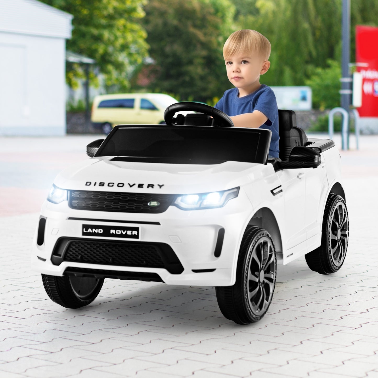 12V Kids Ride On Car with Remote Control Lockable Doors Slow Start System and LED Lights-White Kids Crystal