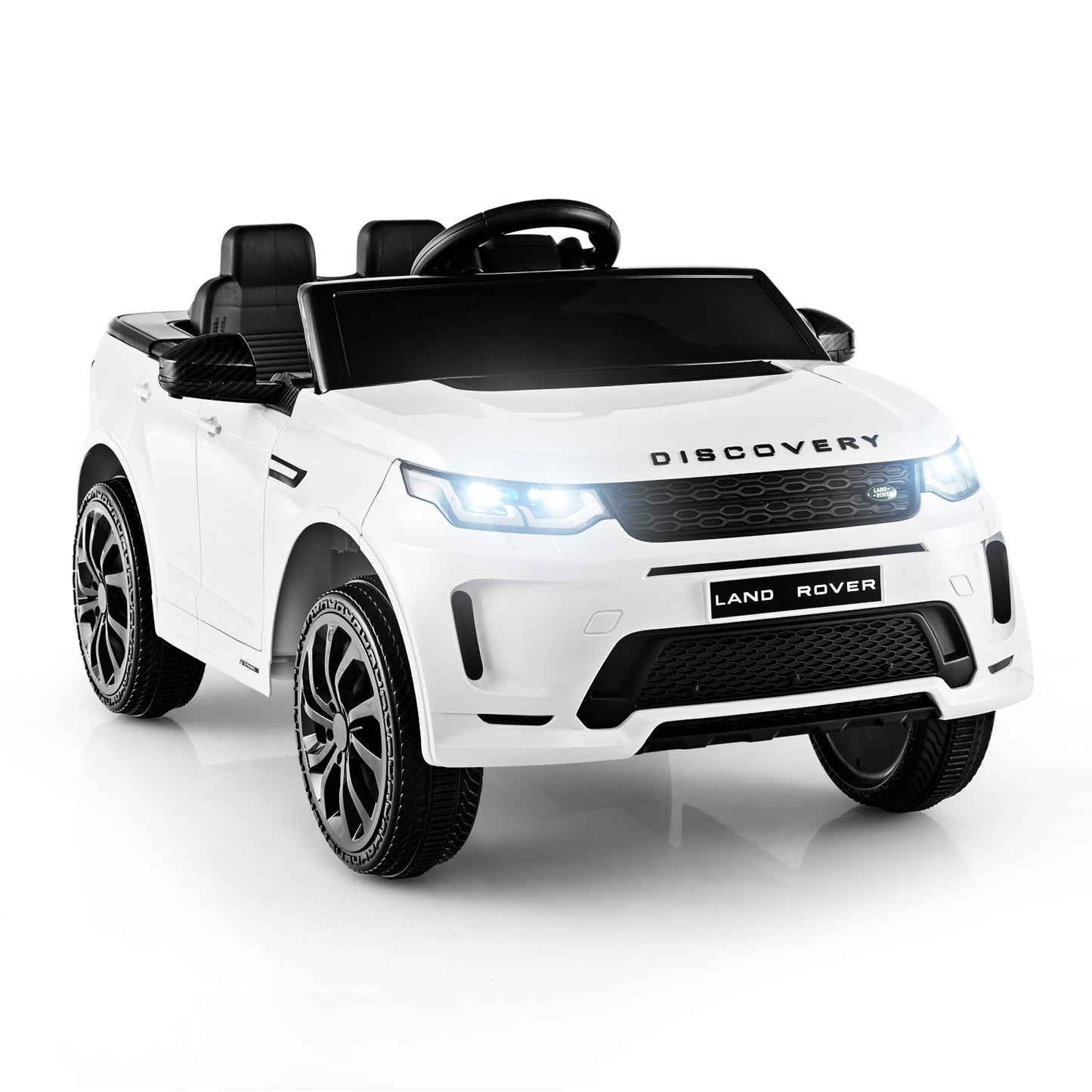 12V Kids Ride On Car with Remote Control Lockable Doors Slow Start System and LED Lights-White Kids Crystal