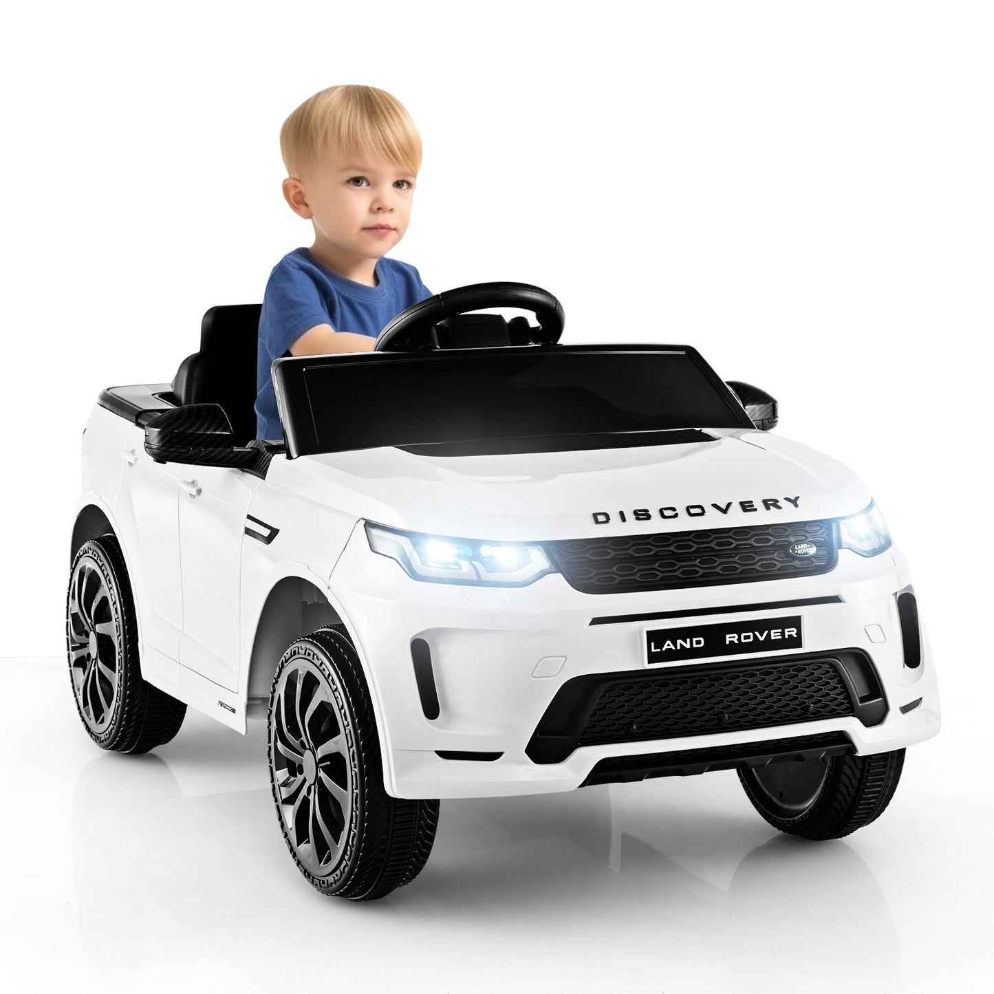 12V Kids Ride On Car with Remote Control Lockable Doors Slow Start System and LED Lights-White Kids Crystal
