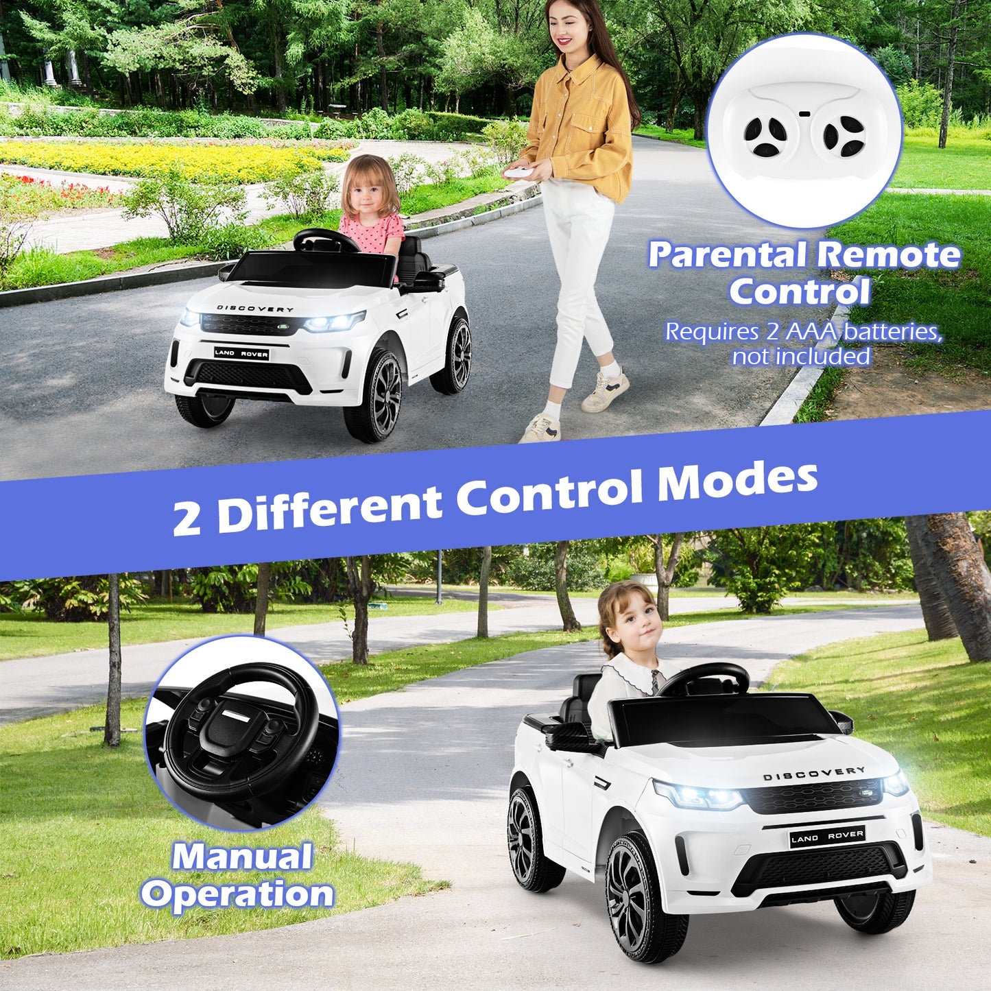 12V Kids Ride On Car with Remote Control Lockable Doors Slow Start System and LED Lights-White Kids Crystal