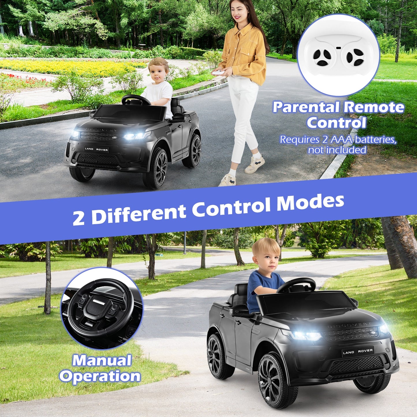 12V Kids Ride On Car with Remote Control Lockable Doors Slow Start System and LED Lights-Black Kids Crystal