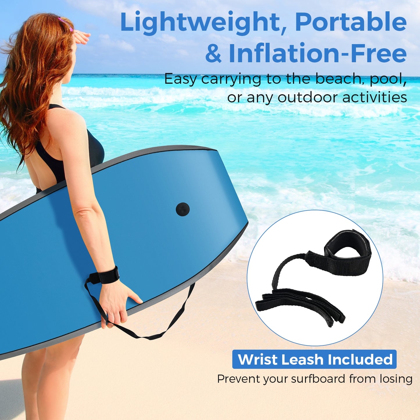 33/37/41 Inches Lightweight Body Board Boogie Board with EPS Core XPE Deck HDPE Bottom-S Kids Crystal