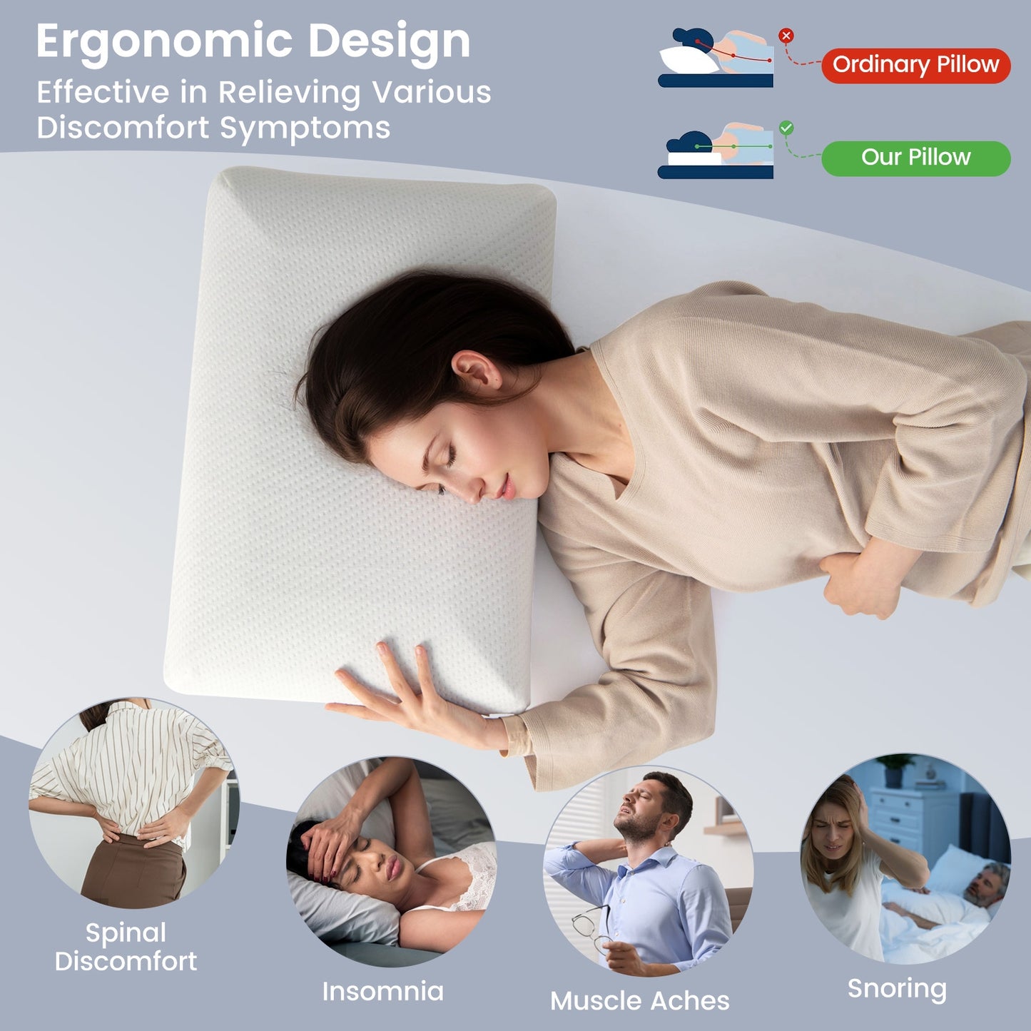 2 Pieces Bamboo Charcoal Memory Foam Pillow for Pain Relief Sleeping Kids Crystal