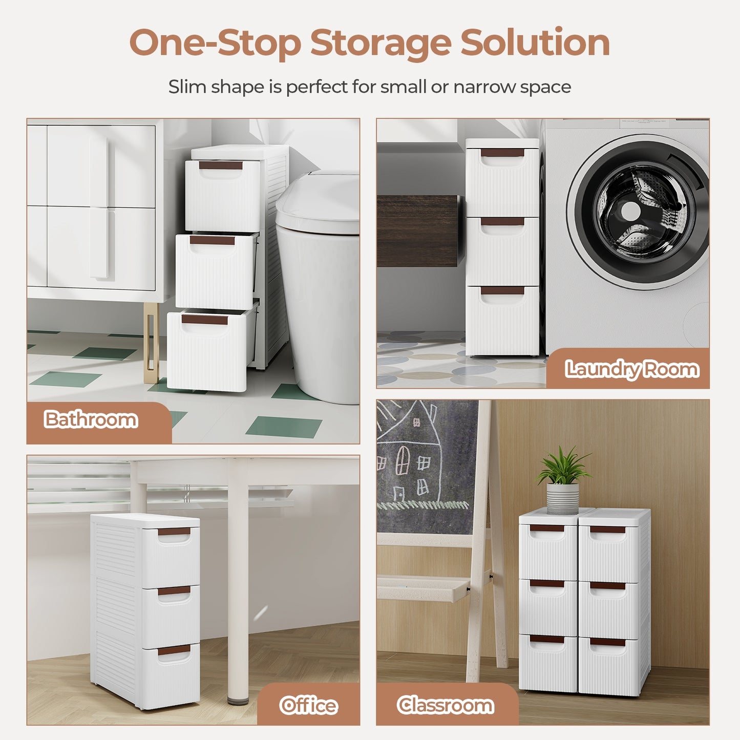 3/4/5/6-Drawer Rolling Organizer Unit Narrow Storage Cabinet with Built-In Wheels for Small Space-3-Drawer Kids Crystal