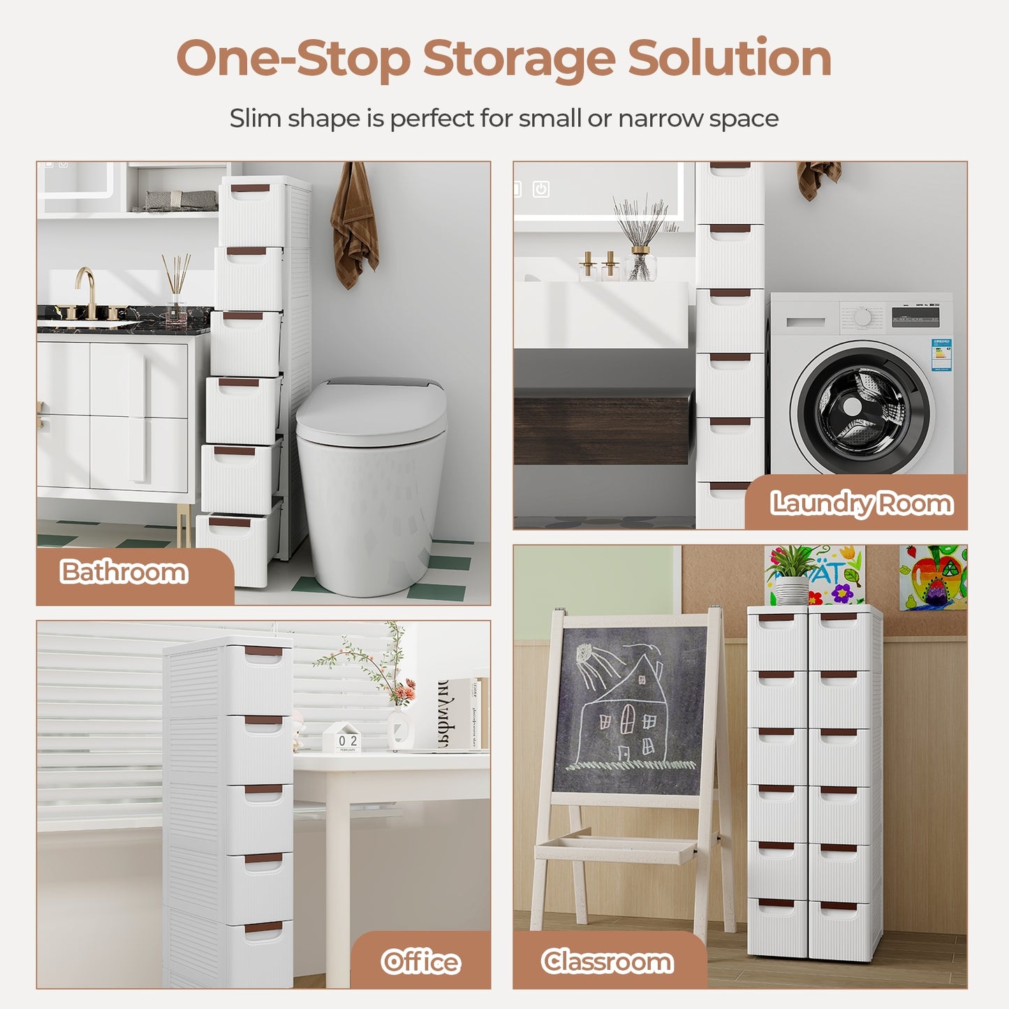 3/4/5/6-Drawer Rolling Organizer Unit Narrow Storage Cabinet with Built-In Wheels for Small Space-6-Drawer Kids Crystal