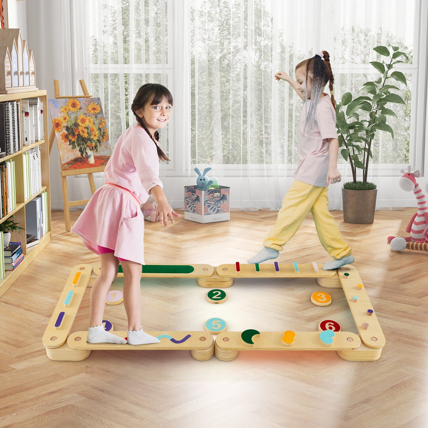 Montessori Balance Beam Set Wooden Balance Boards with Stepping Stones Kids Crystal