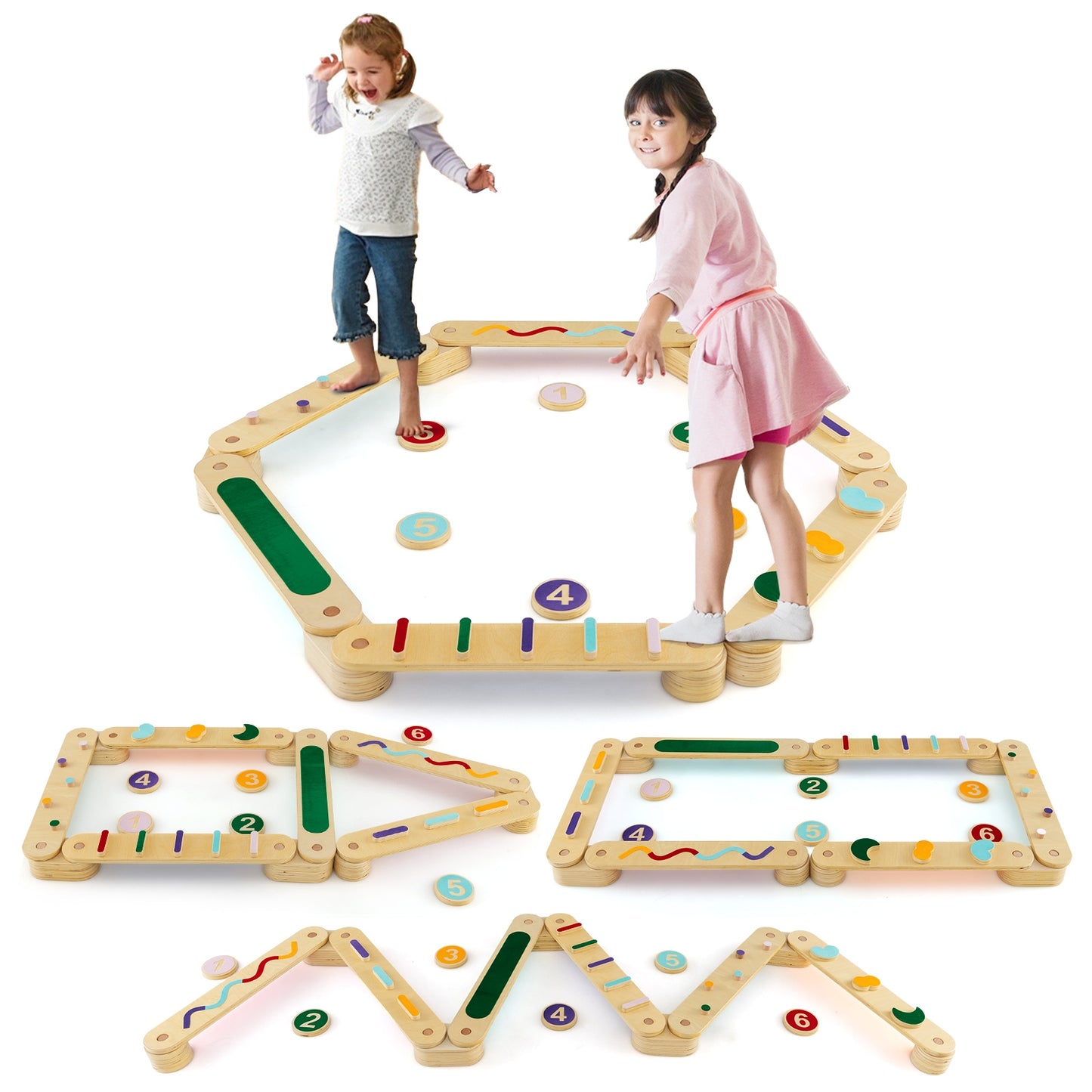 Montessori Balance Beam Set Wooden Balance Boards with Stepping Stones Kids Crystal
