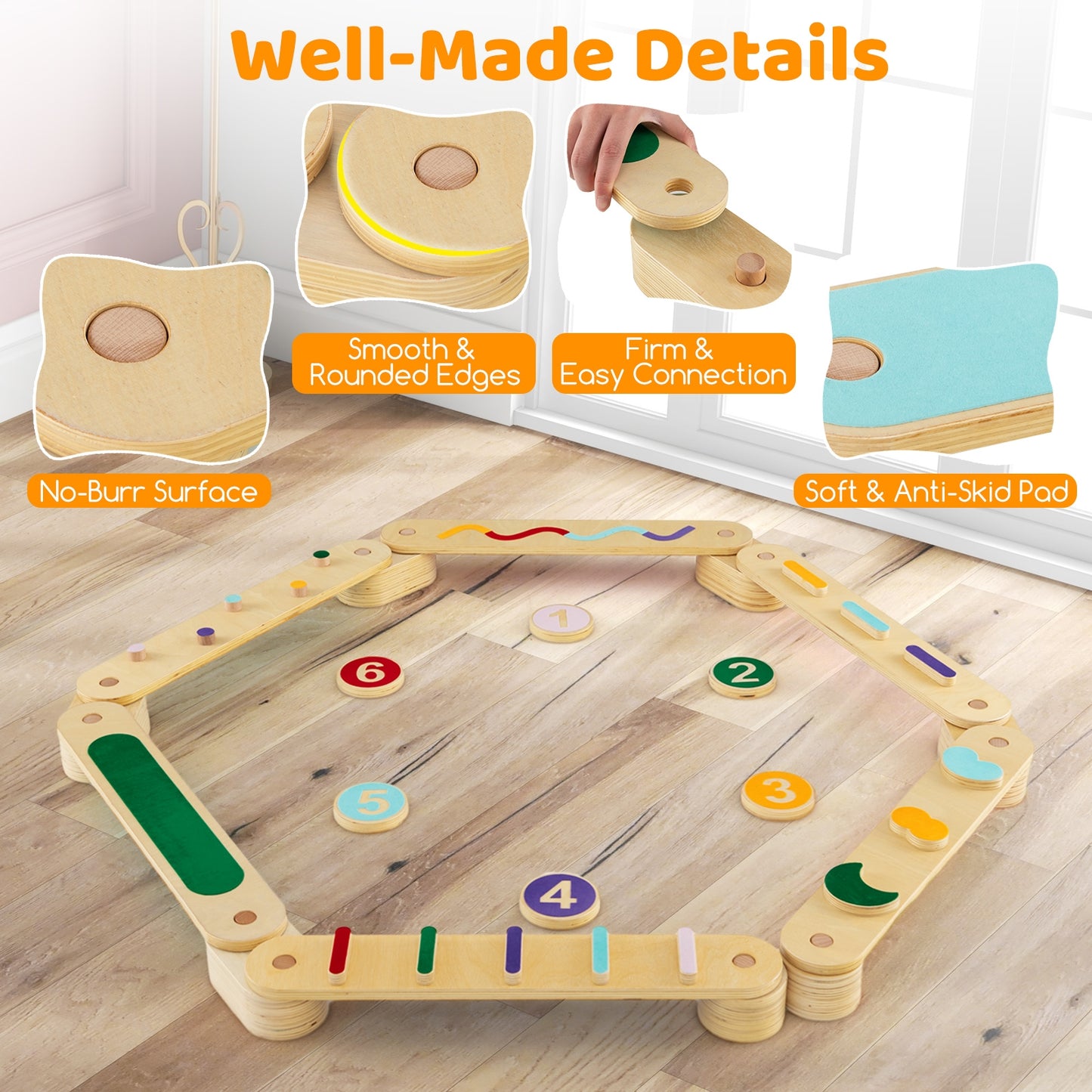 Montessori Balance Beam Set Wooden Balance Boards with Stepping Stones Kids Crystal