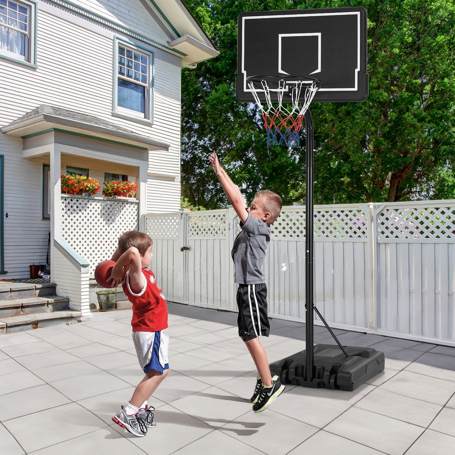 Portable Outdoor Basketball Hoop 6.9-8.5 FT Adjustable with Fillable Base Shatterproof PC Backboard Kids Crystal